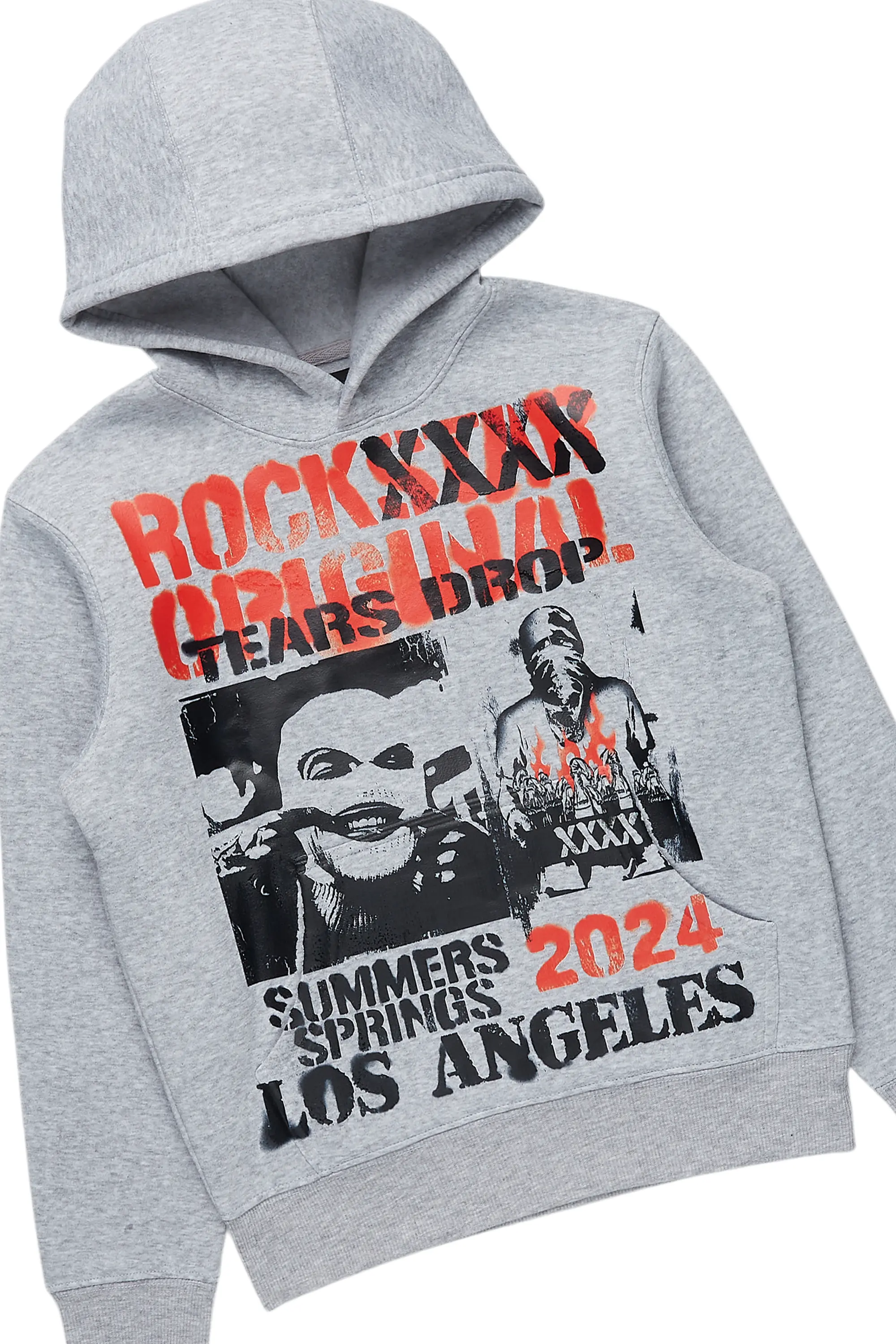 Boys Omer Grey/Red Hoodie/Stacked Flare Jean Set
