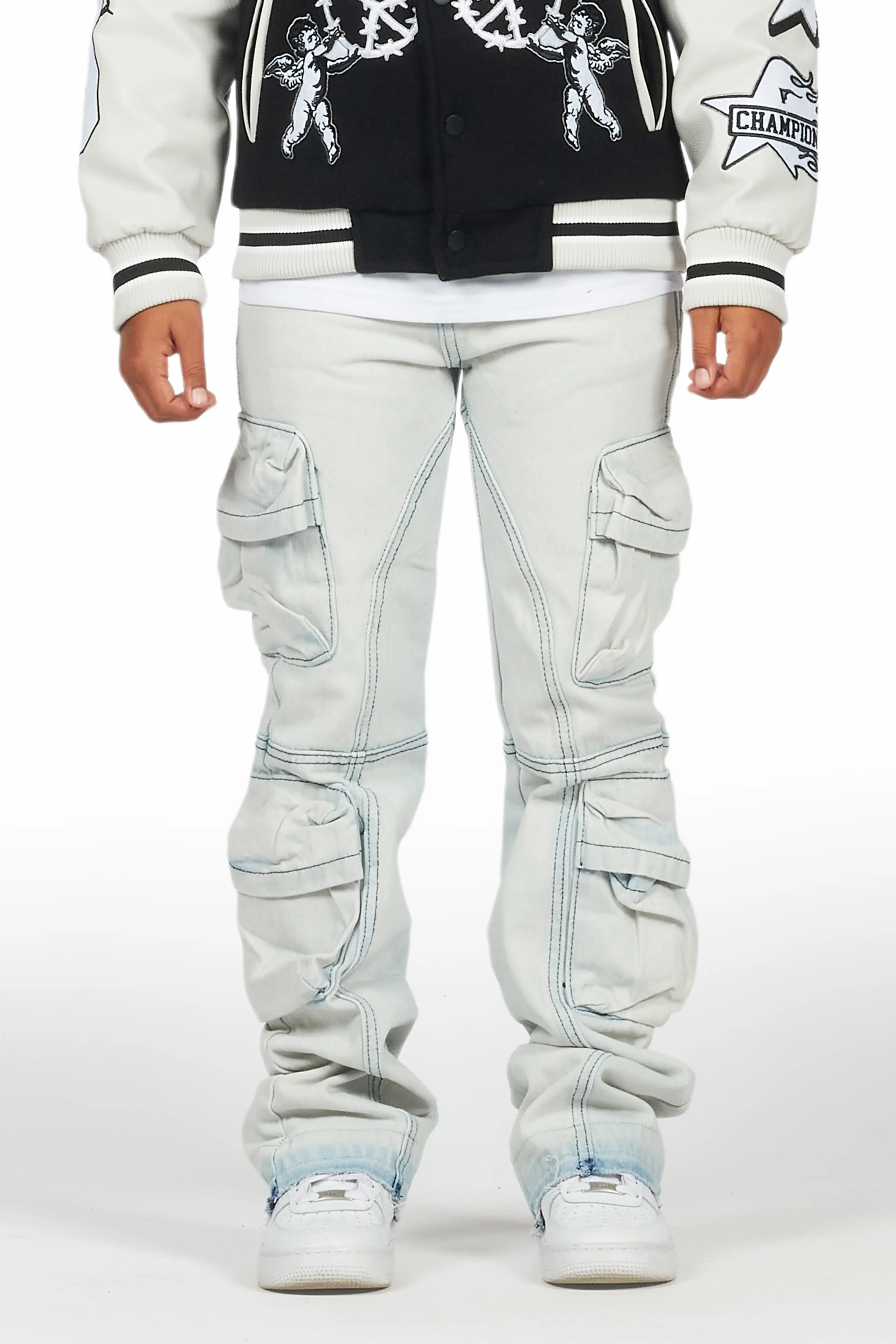 Boys Gregor Blue Stacked Flare Cargo Jean
