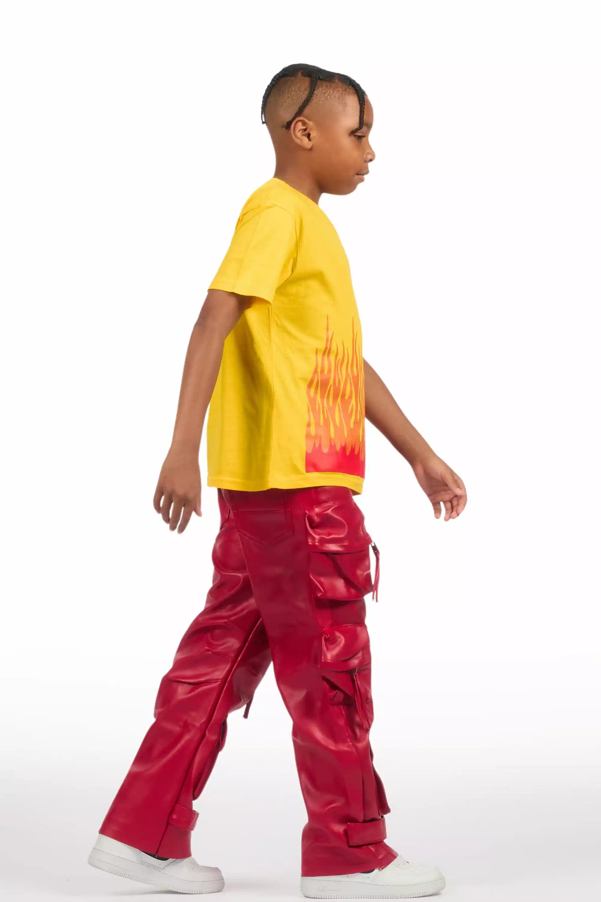 16809-boys-lenz-red-pu-cargo-leather-baggy-fit-jean-4.jpg Boys Lenz Red PU Cargo Leather Baggy Fit Jean