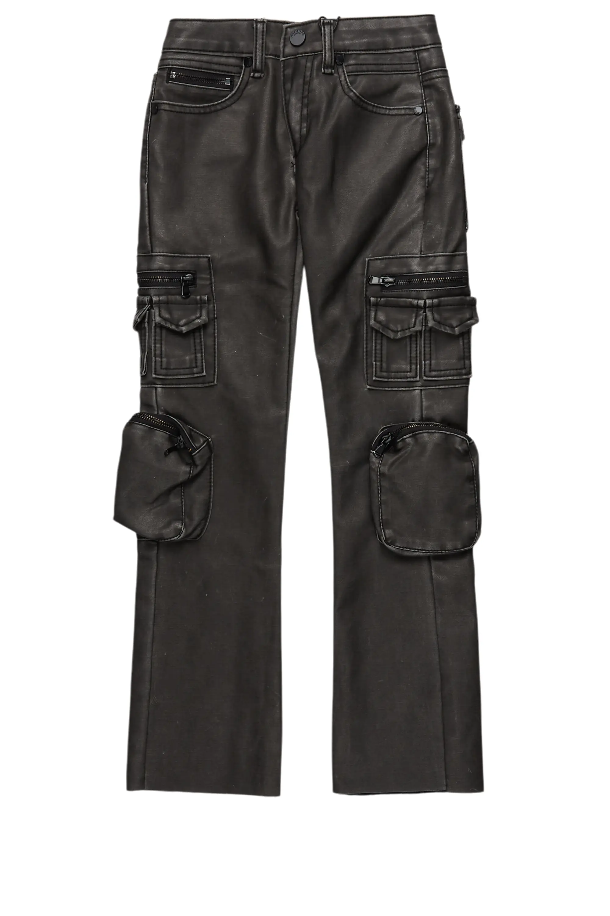 Boys Sutton Black Distressed PU Leather Jean