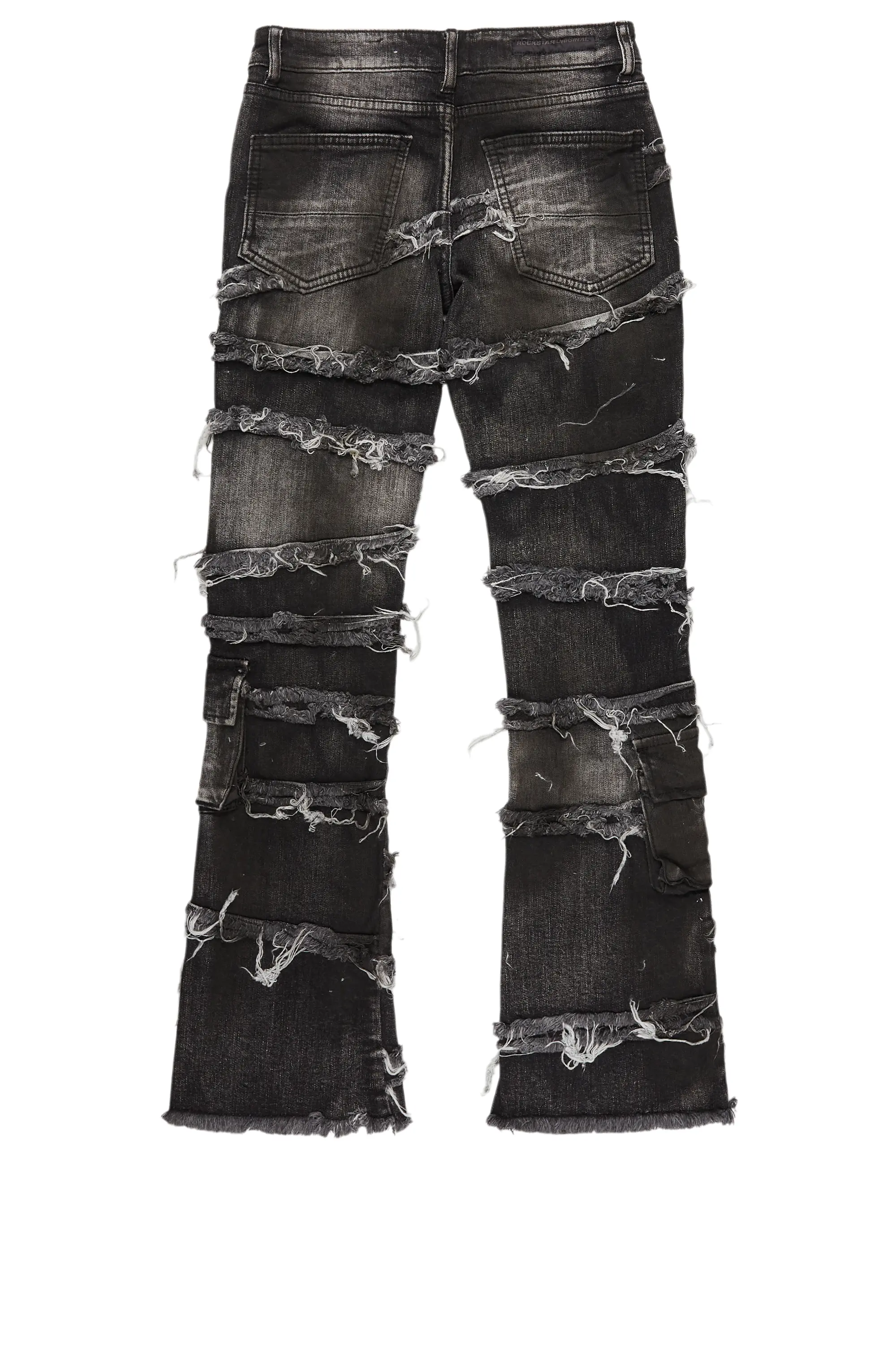 17589-boys-yves-black-ripped-stacked-flare-cargo-jeans-3.webp Boys Yves Black Ripped Stacked Flare Cargo Jeans