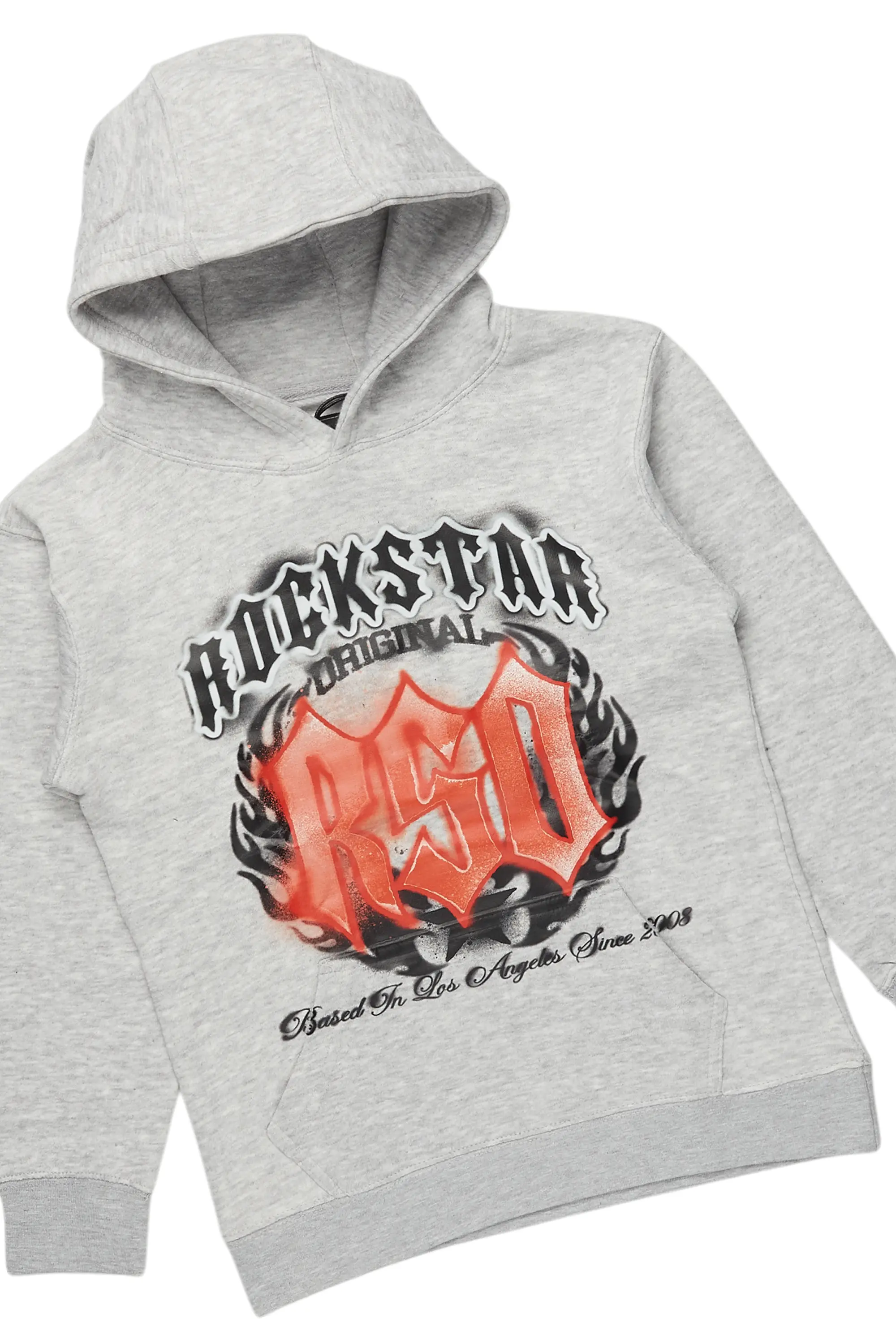 Boys Boaz Heather Grey/Black Hoodie/Stacked Flare Jean Set