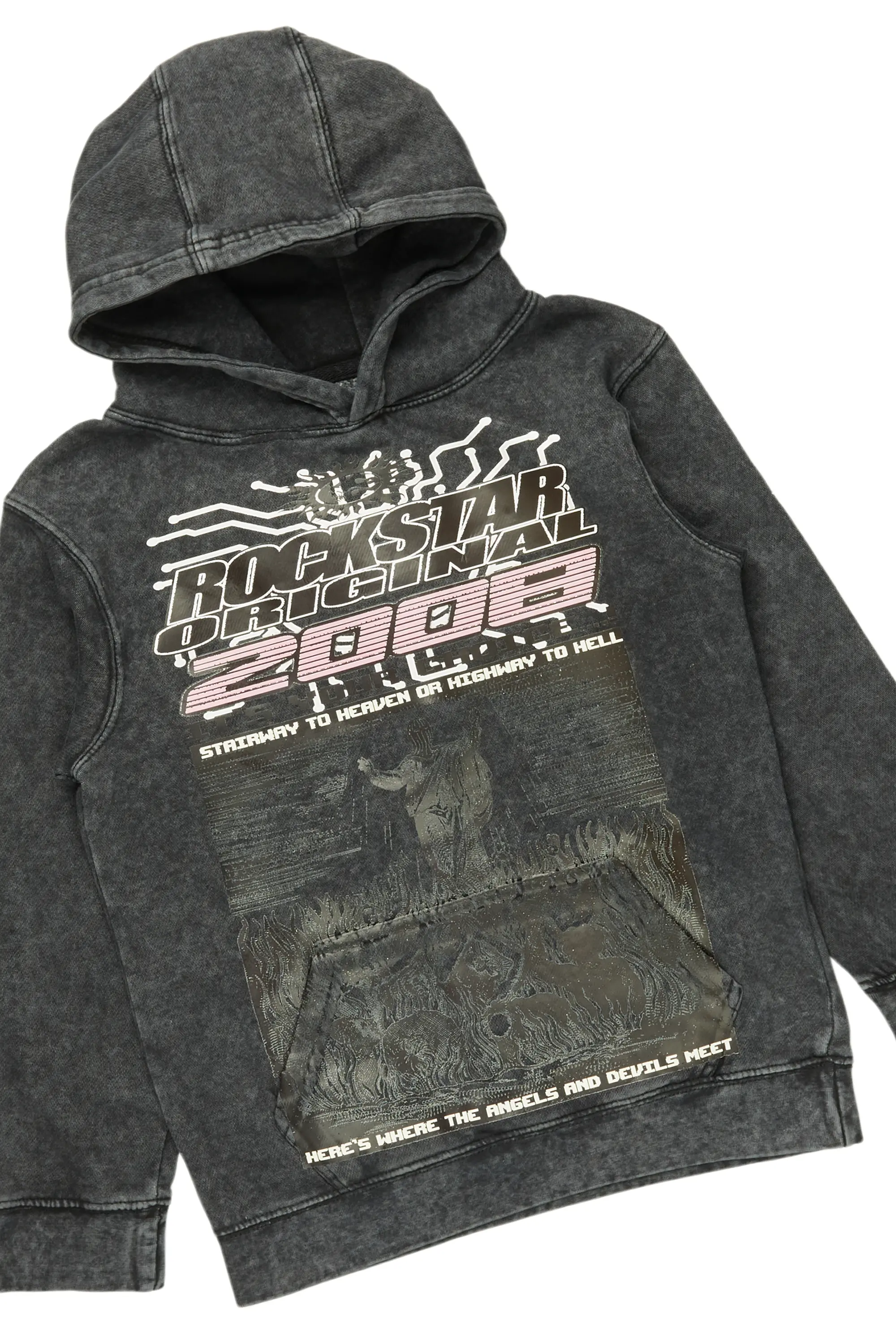 Boys Luxton Vintage Black Hoodie/Stack Flare Jean Set