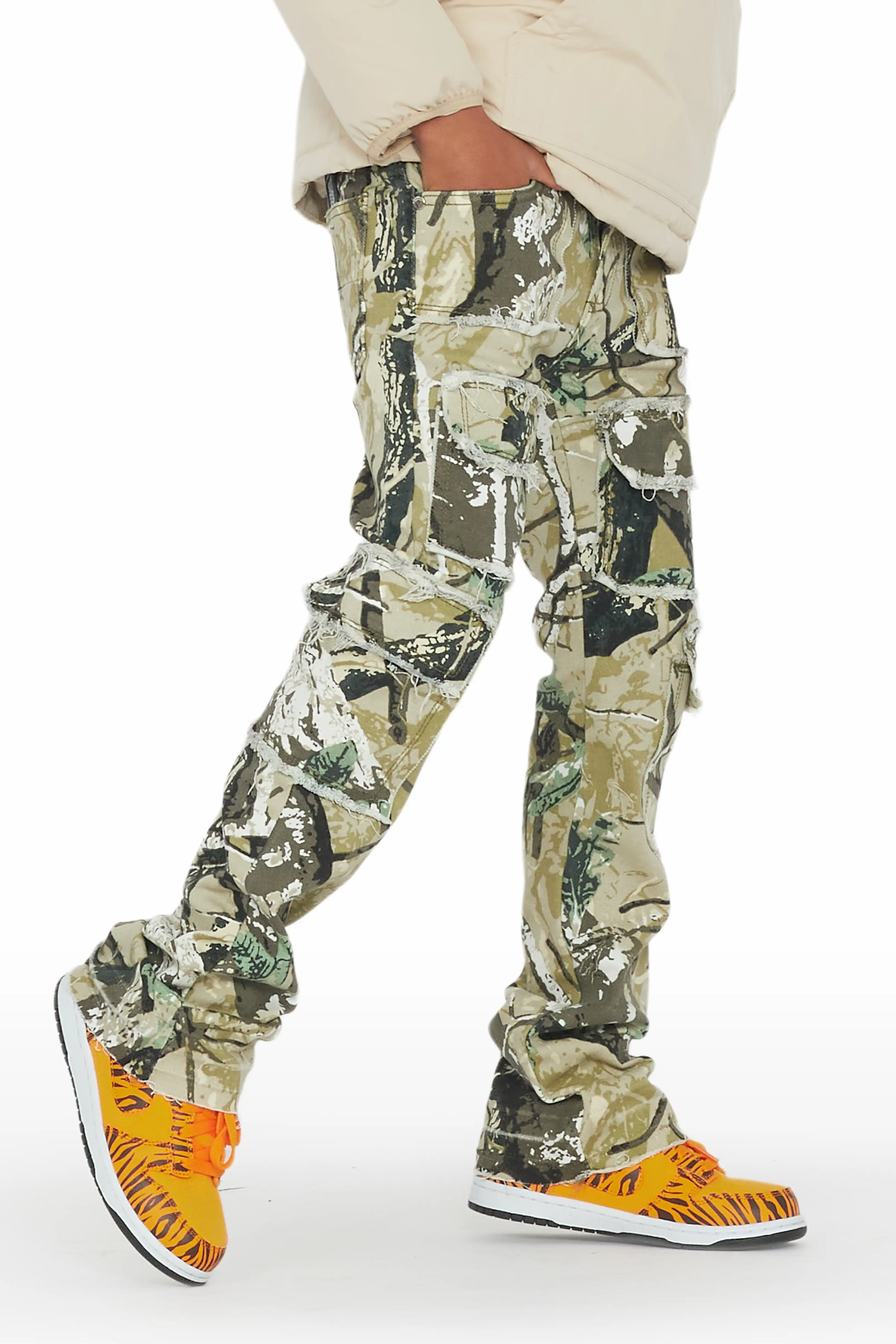 Boys Tyrell Tree Camo Stacked Flare Cargo Jean