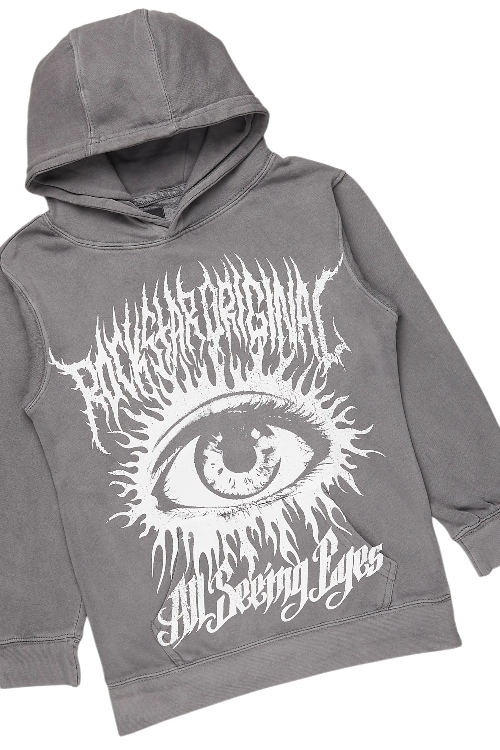 Boys All Eyes Vintage Grey Hoodie/Stacked Flare Jean Set