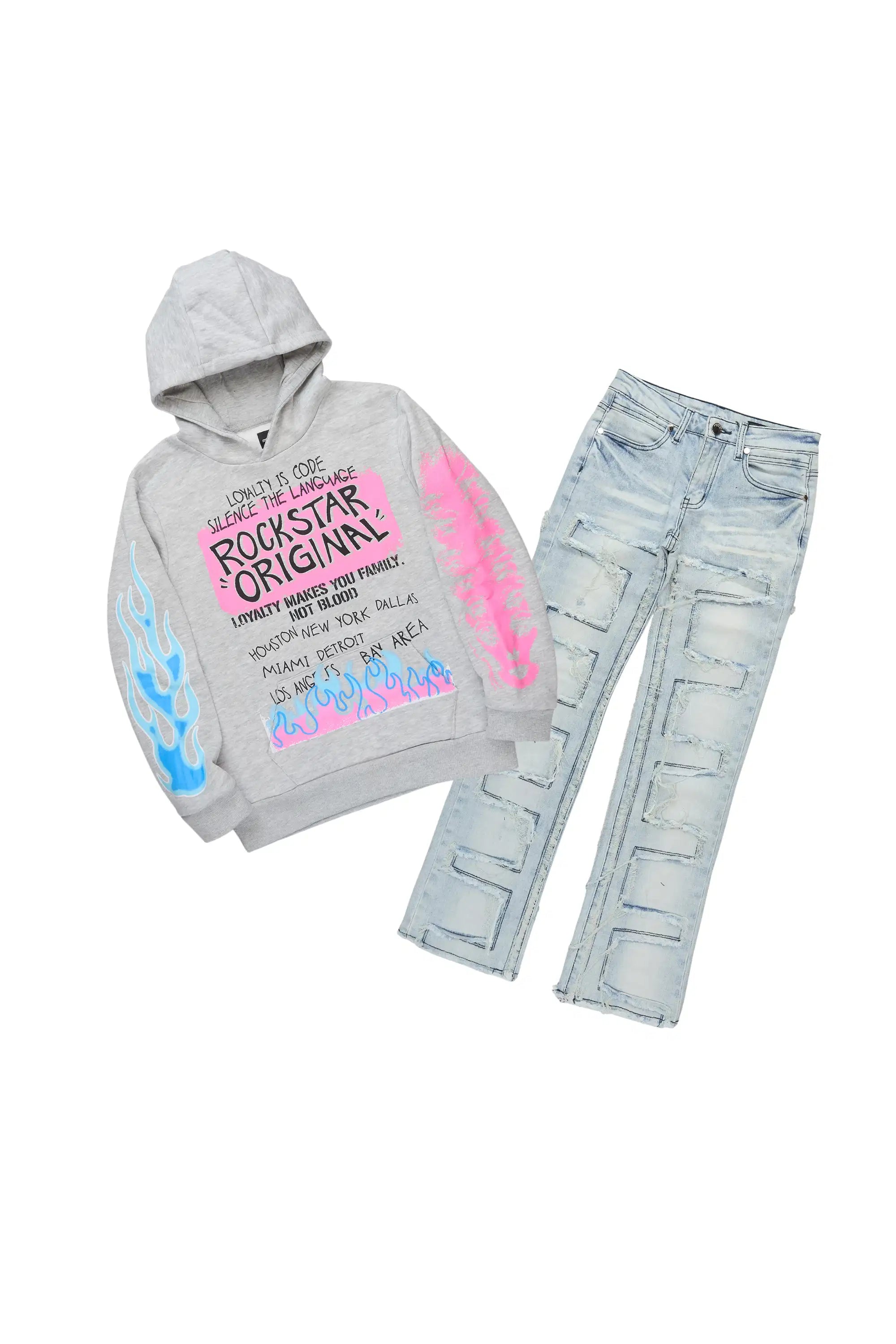 Boys Beno Grey Hoodie/Stacked Jean Set