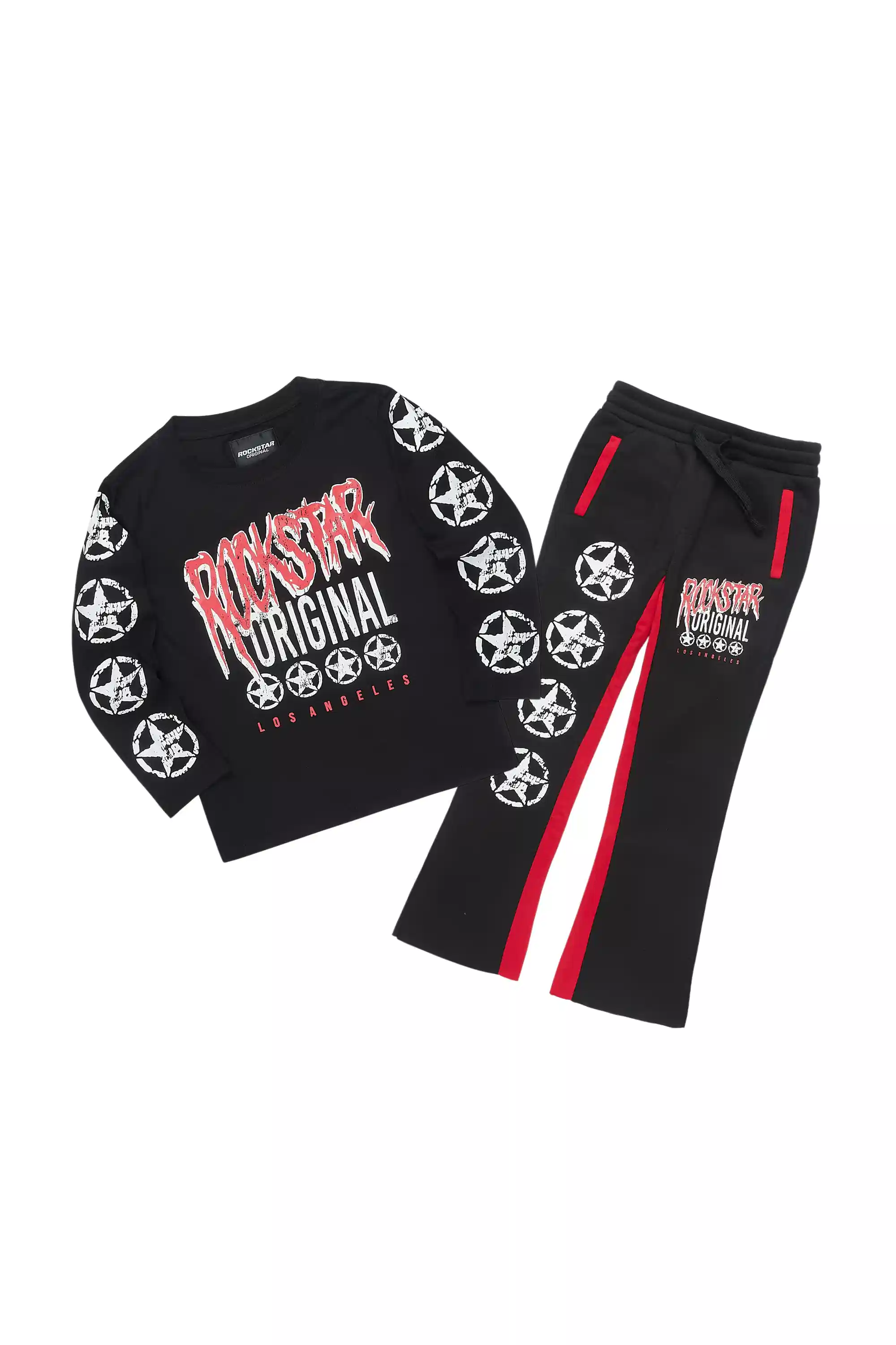 Boys Wizzurd Black T-Shirt/Stacked Flare Pant Set