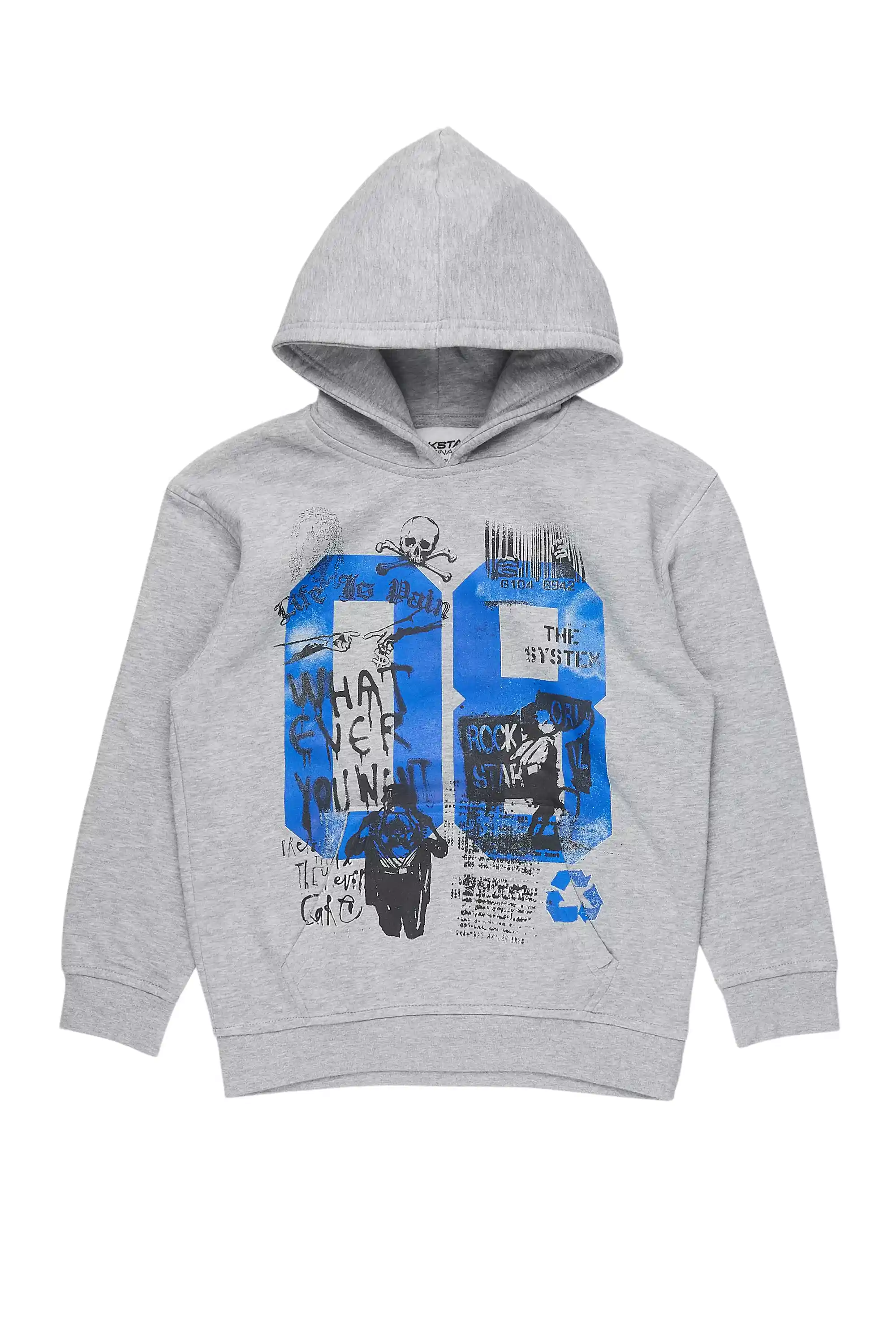 Boys Beau Grey/Blue Graphic Hoodie