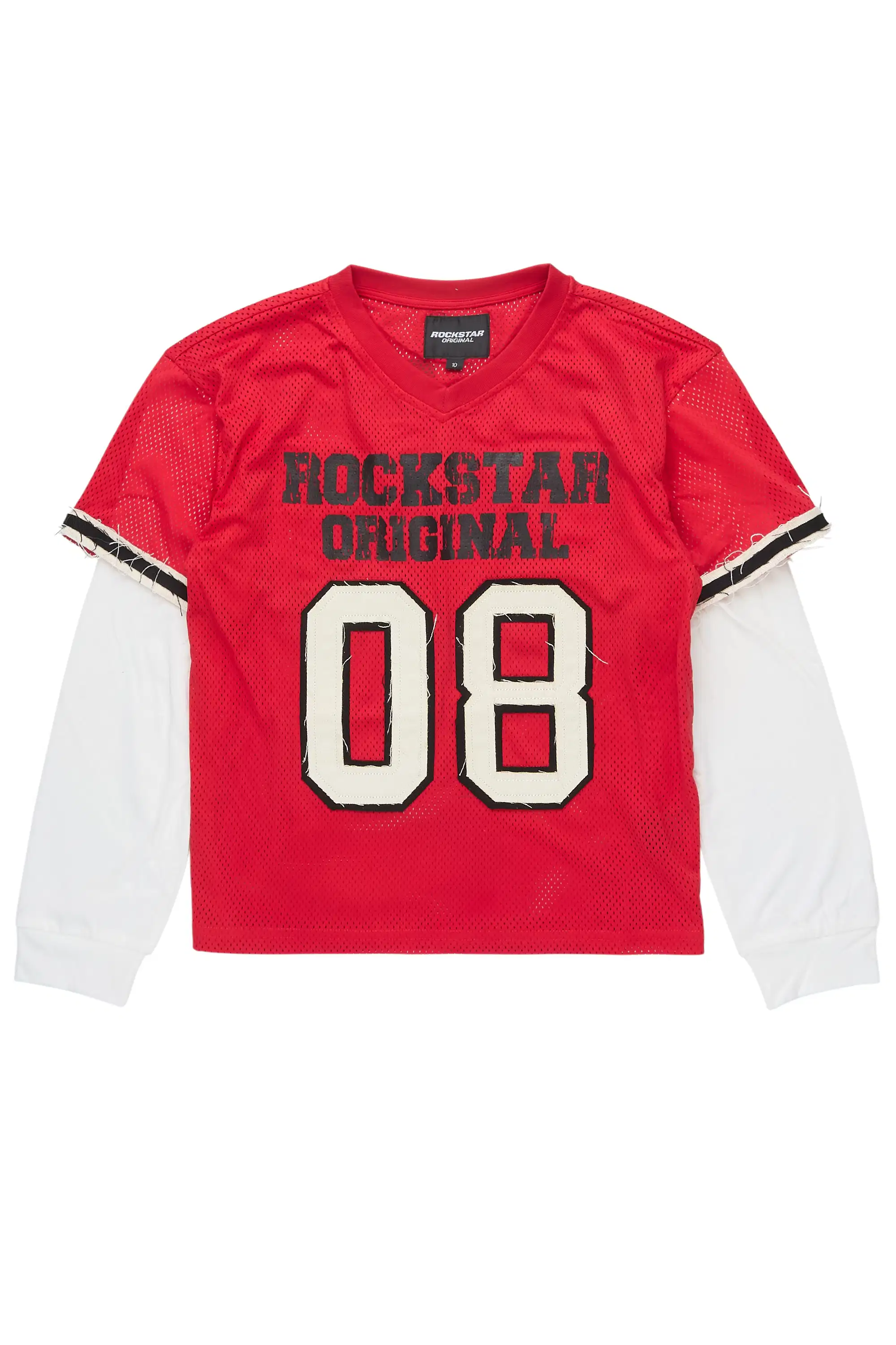 Boys Deston Mesh Red/Black/White Double Layer L/S Graphic T-Shirt