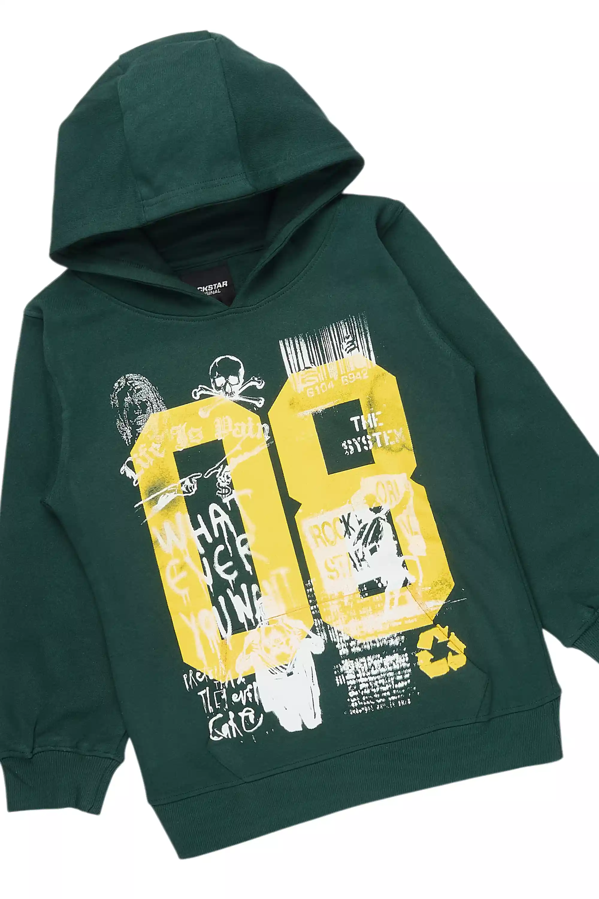 Boys Beau Green/Yellow Hoodie Stacked Flare Track Set