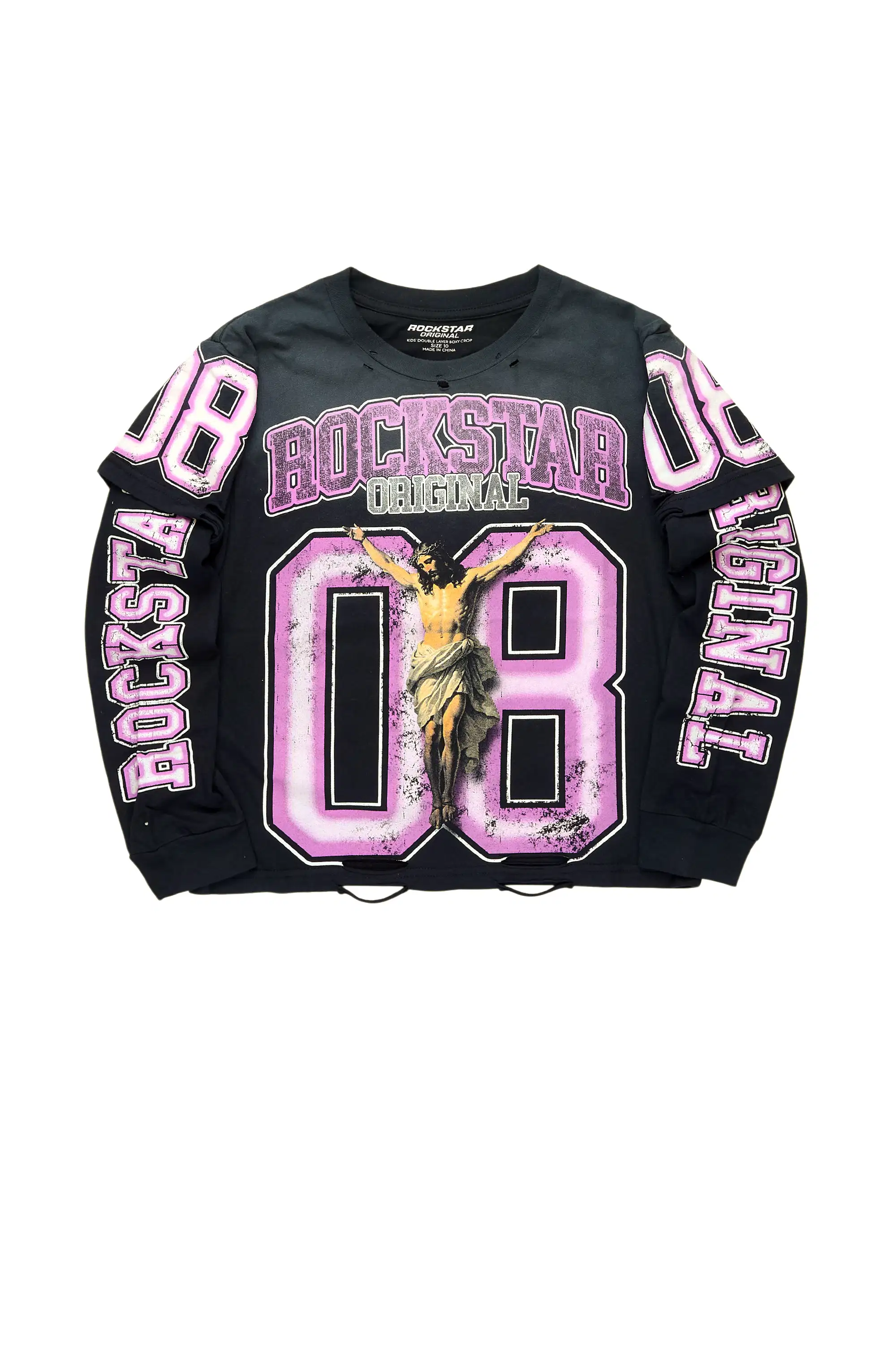 Boys Fields Black/Purple Double Layer L/S Graphic T-Shirt
