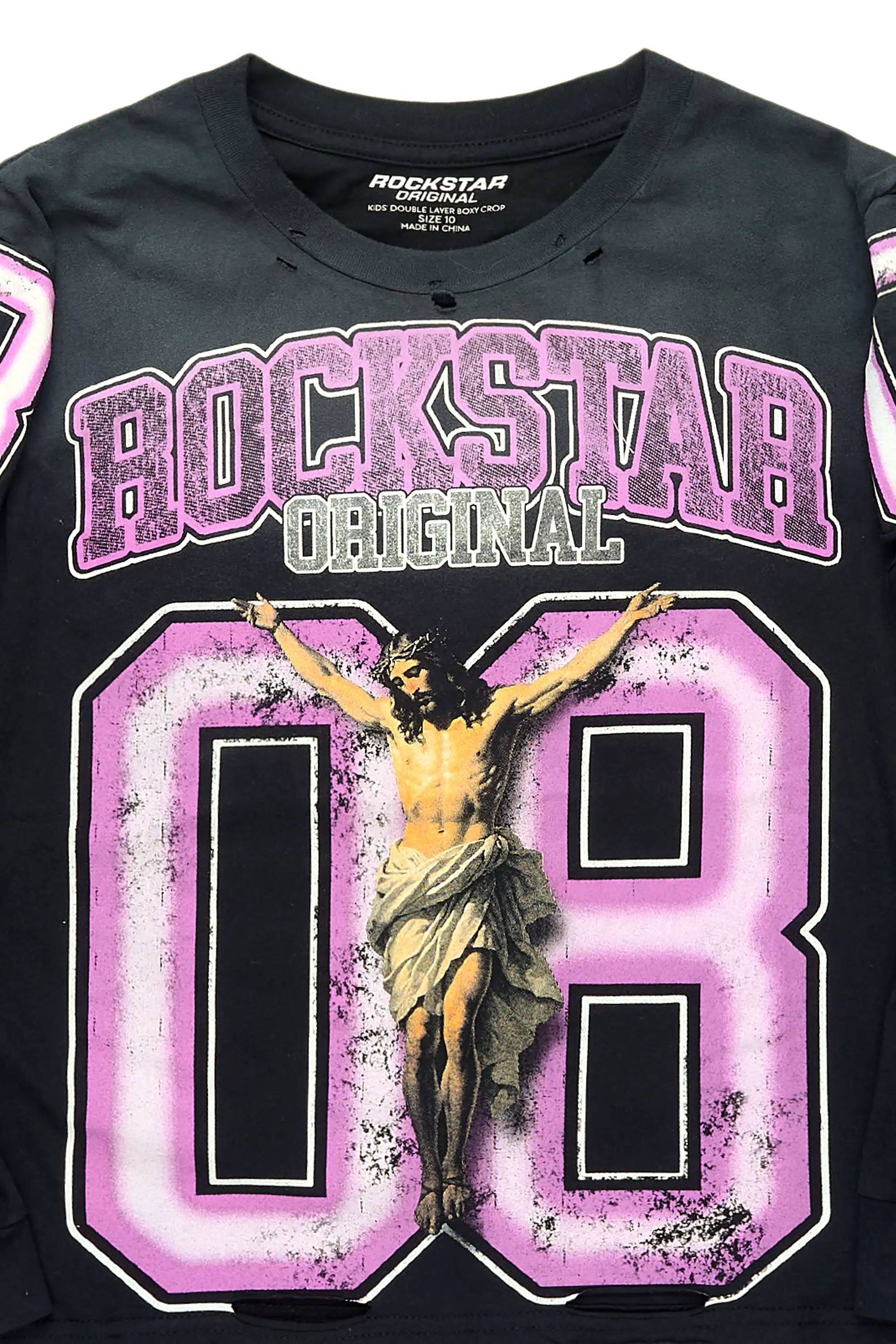 Boys Fields Black/Purple Double Layer L/S Graphic T-Shirt