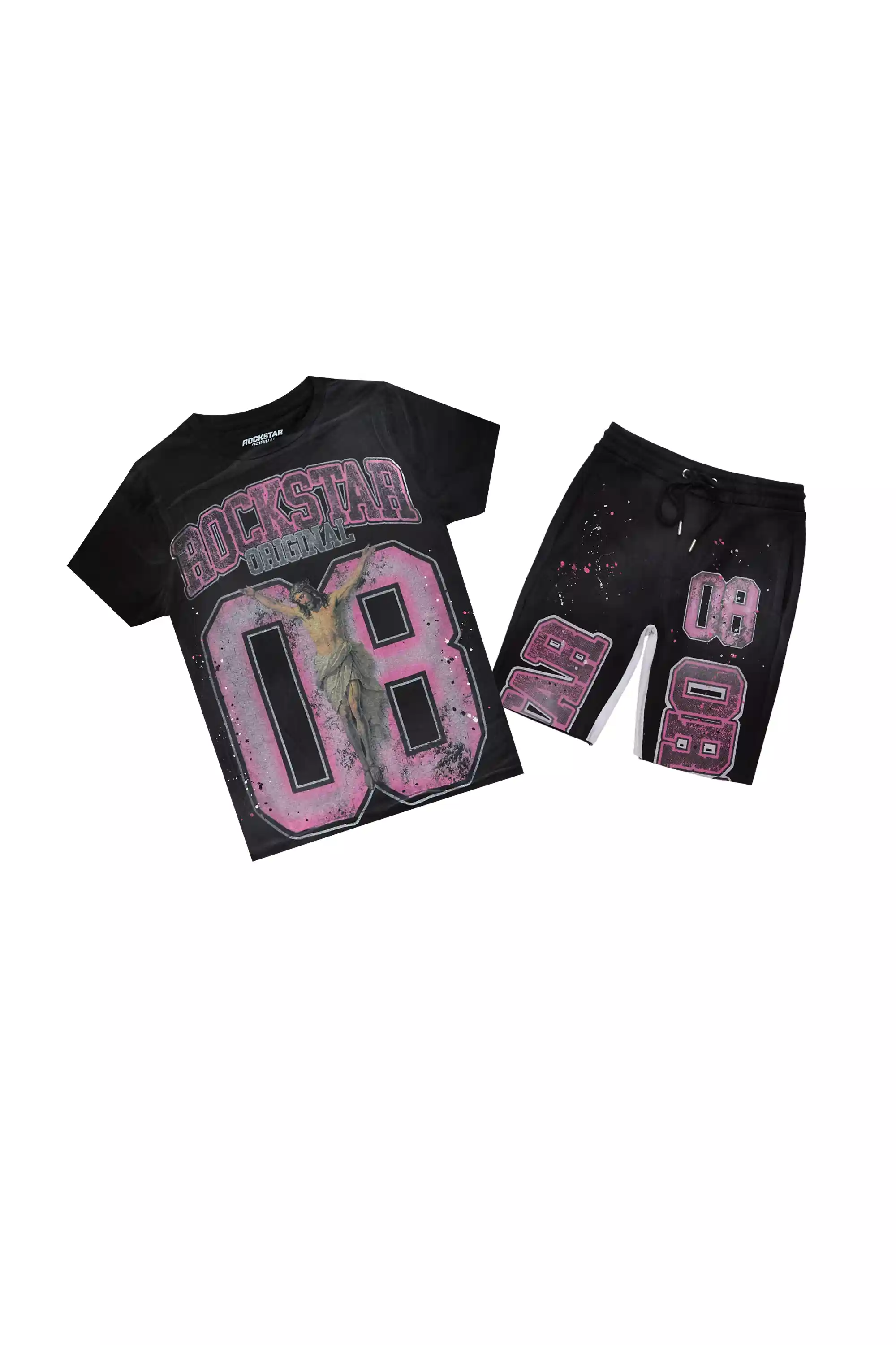 Boys Fields Black/Pink T-Shirt Short Set