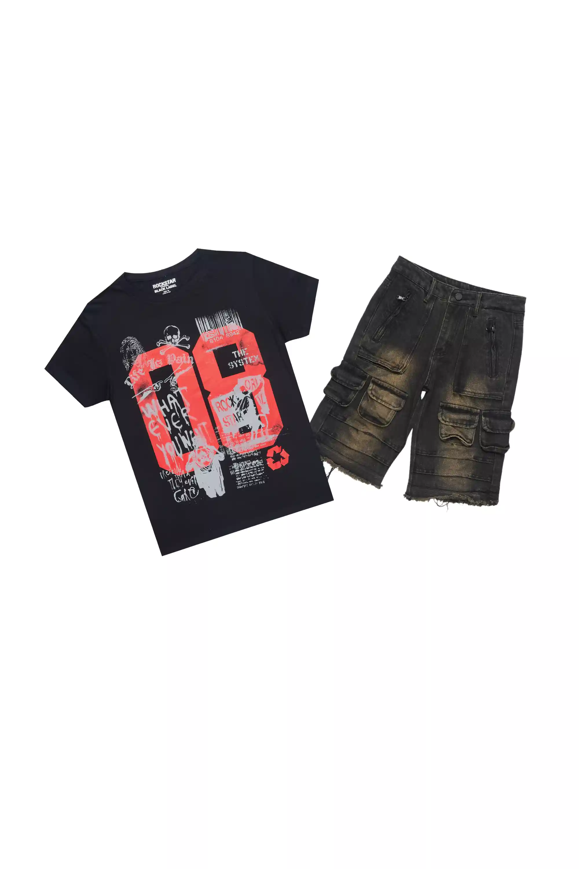 Boys Beau Black/Grey T-Shirt/Denim Short Set
