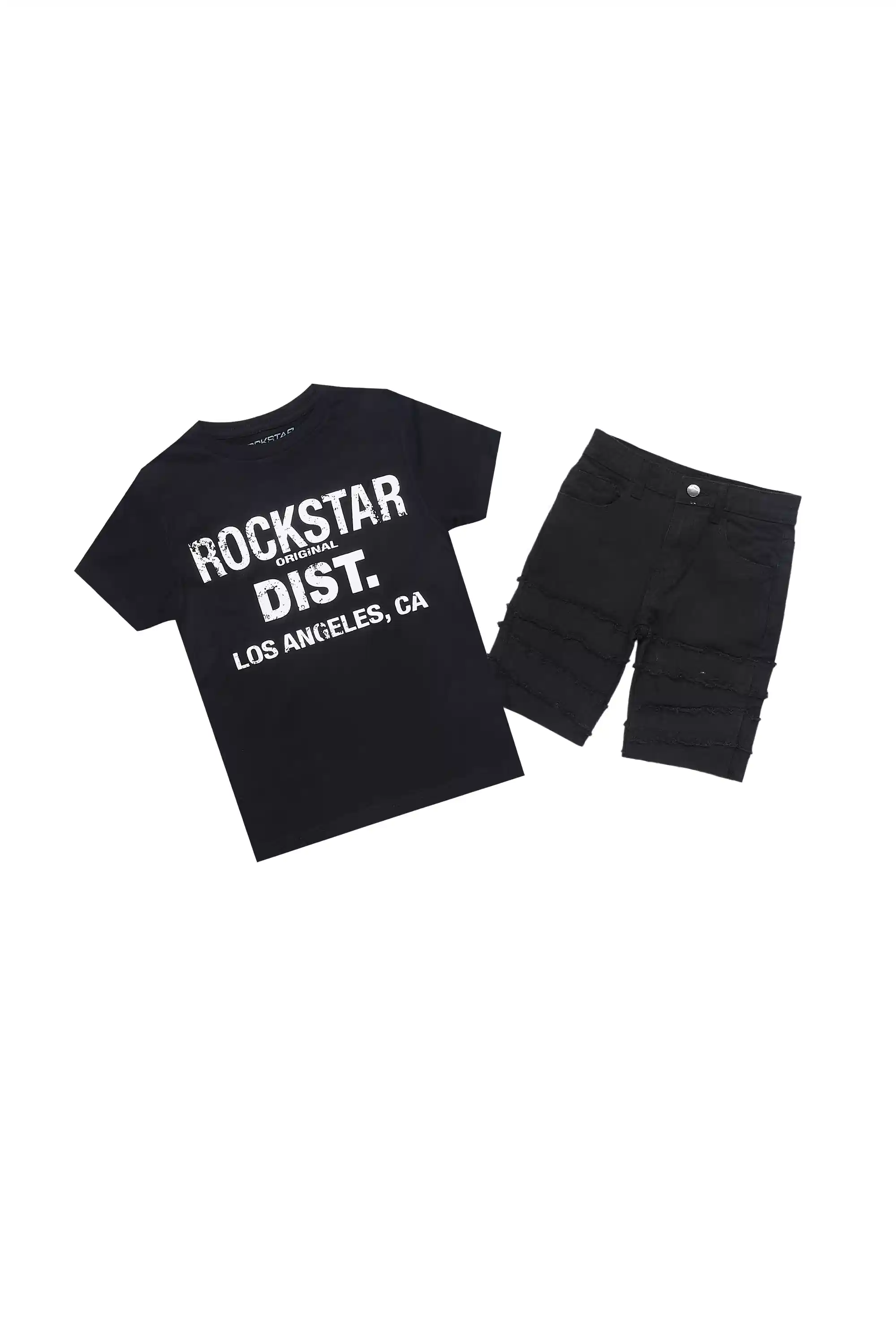 Boys Koen Black/White T-Shirt/Denim Short Set