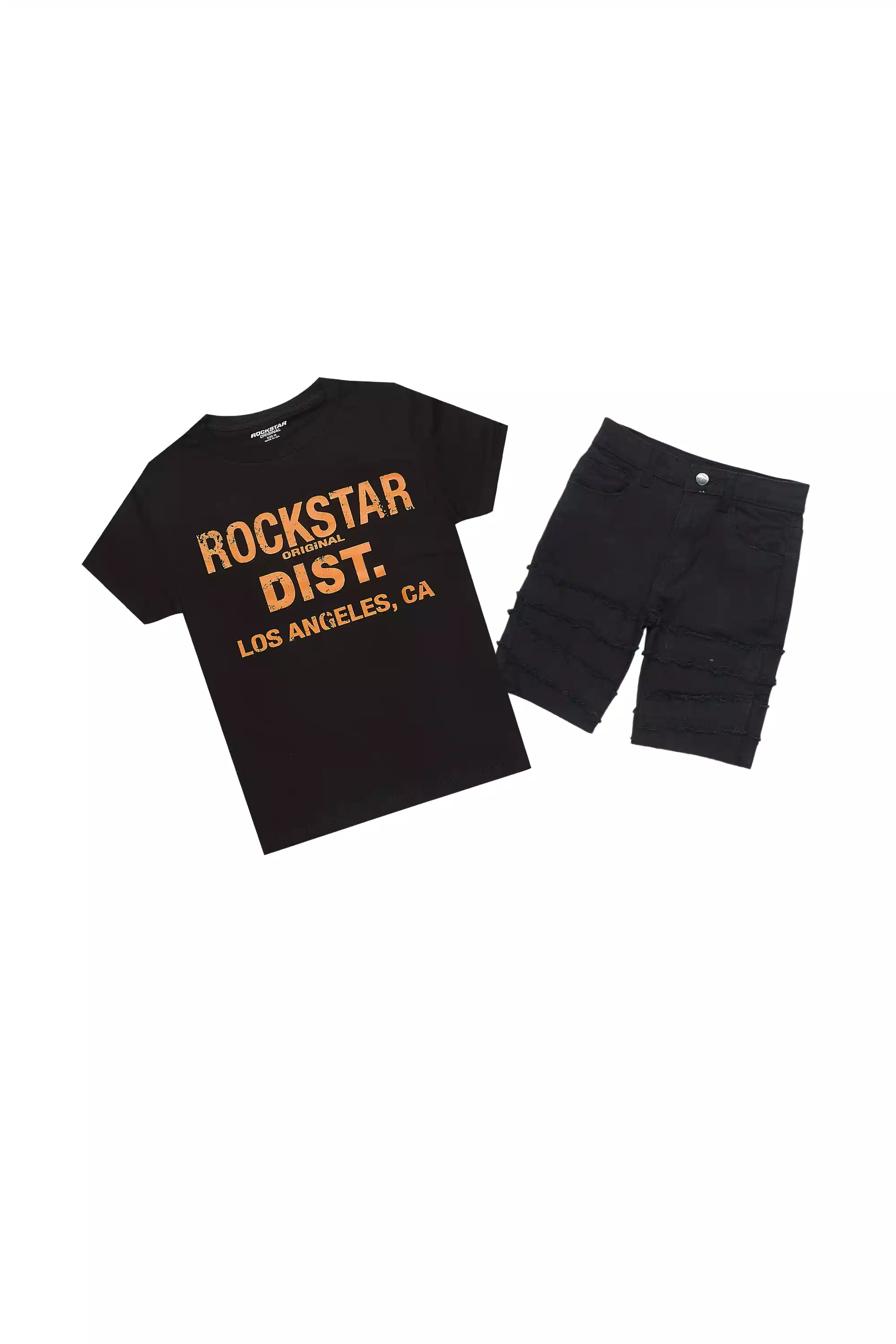 Boys Koen Black/Orange T-Shirt/Denim Short Set