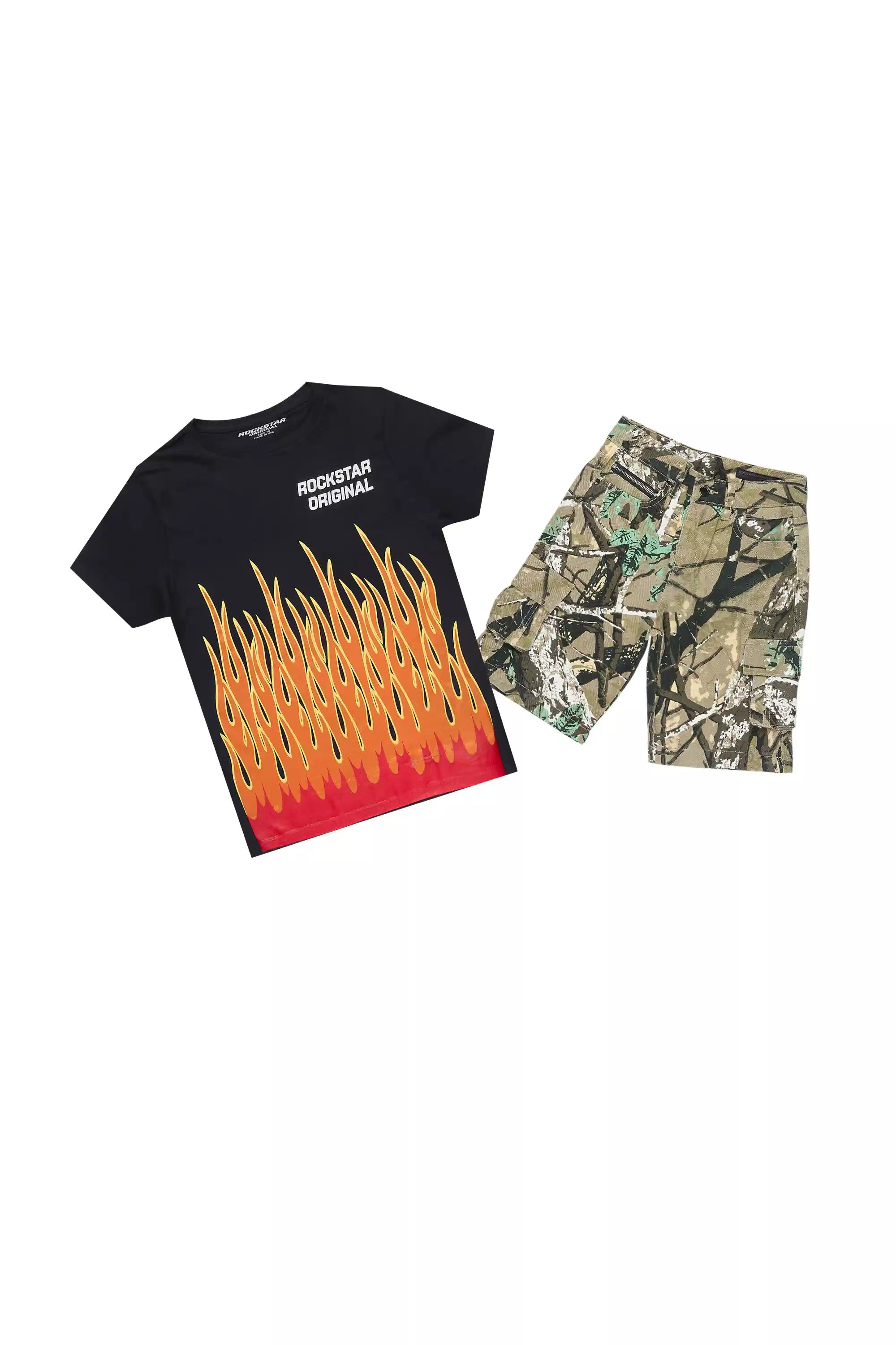 Boys Roeland Black T-Shirt/Denim Short Set