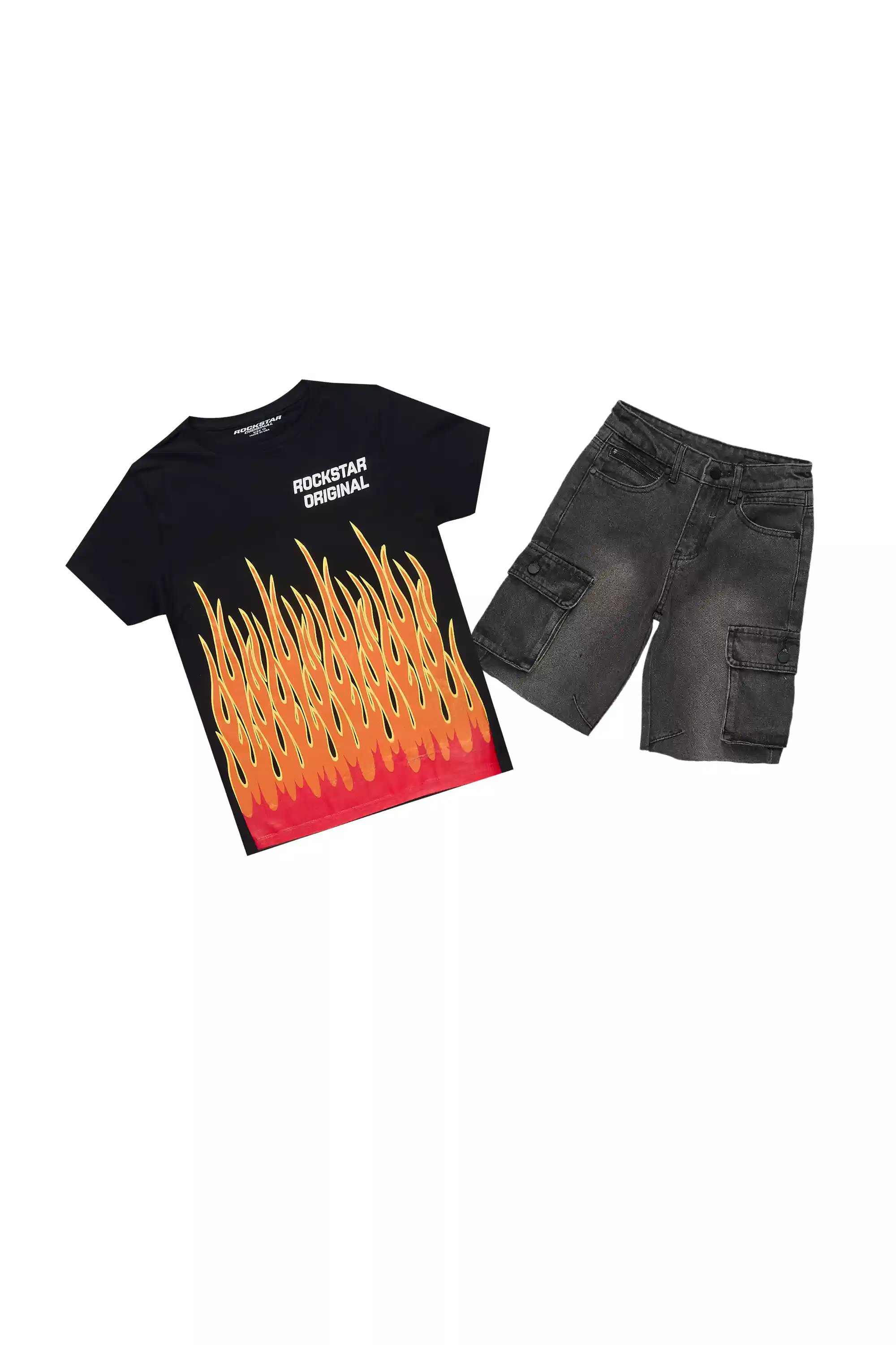 Boys Roeland Black T-Shirt/Denim Short Set