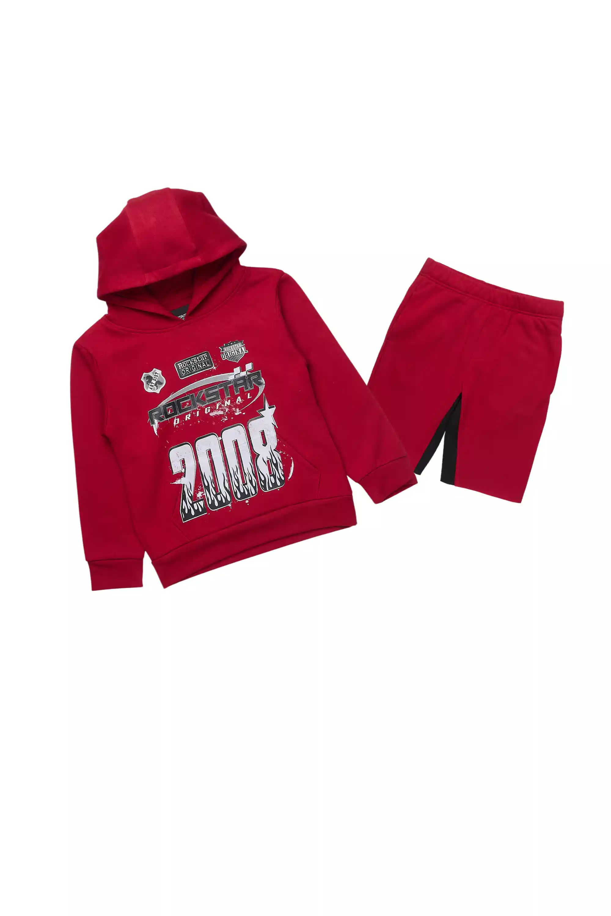 Boys Amos Burgundy Hoodie Short Set