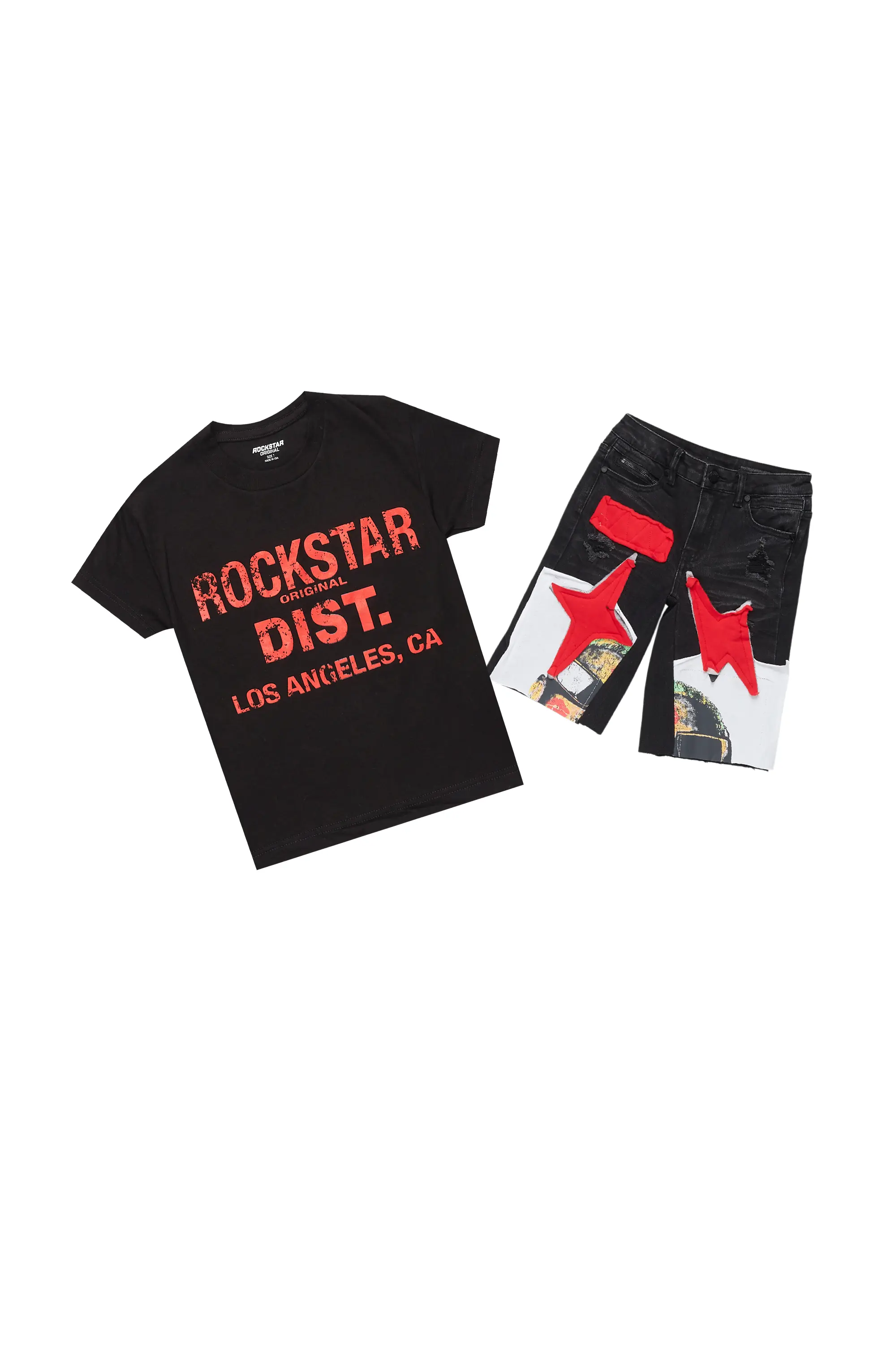 Boys Sava Black/Red T-Shirt/Denim Short Set