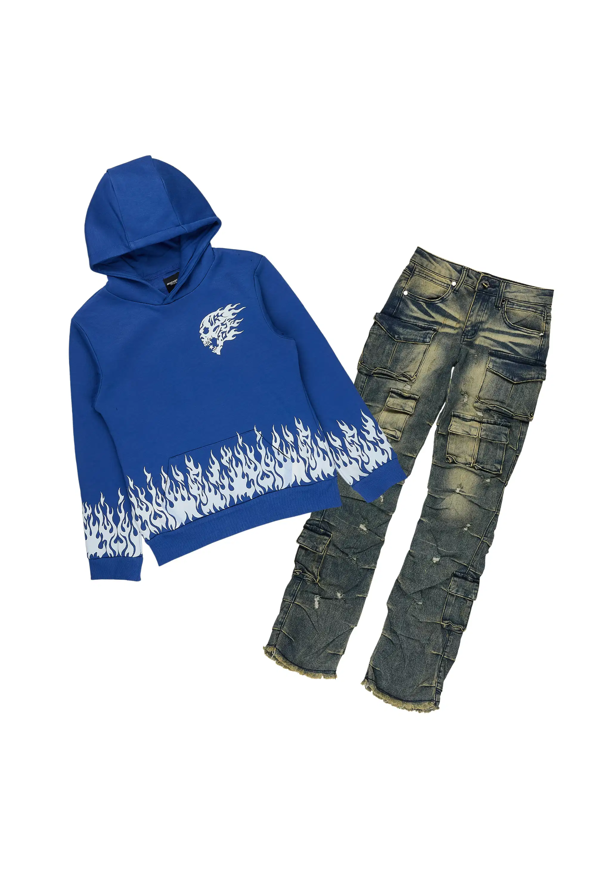 Boys Bubble Royal Hoodie/Stacked Jean Set