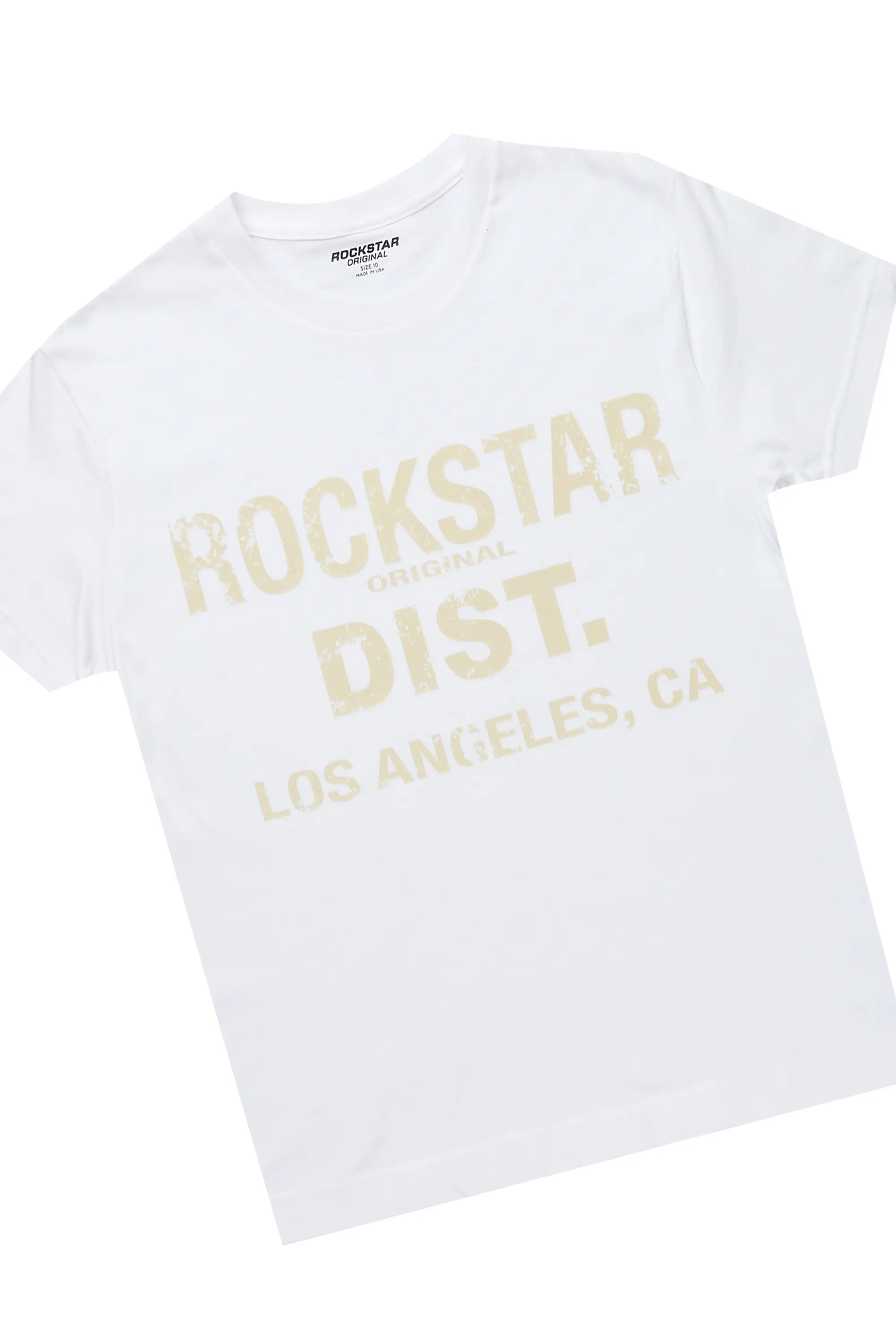 Boys Koen White/Beige T-Shirt/Stacked Flare Pant Set