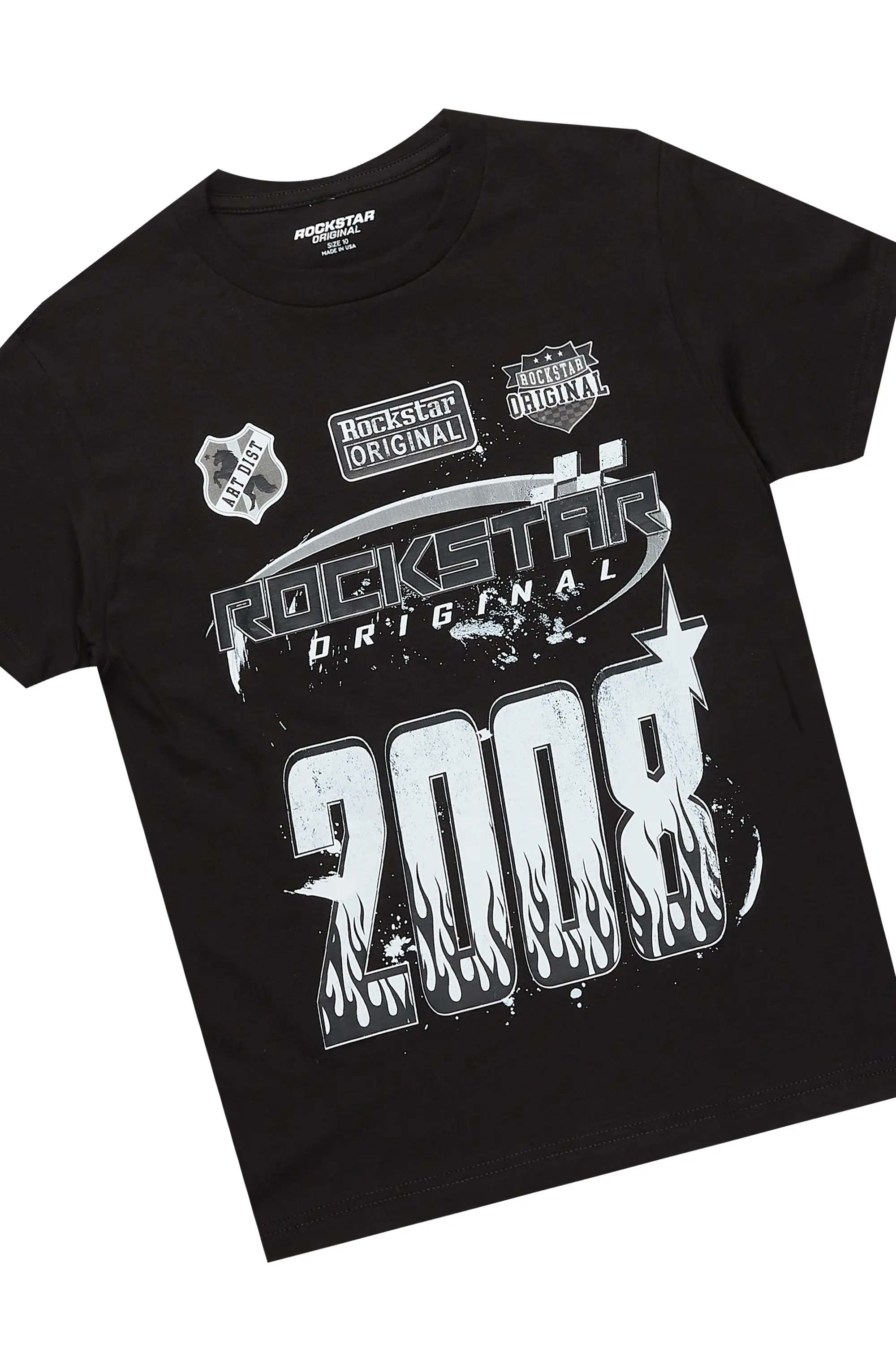 Boys Amos Black/Camo T-Shirt/Stacked Flare Pant Set