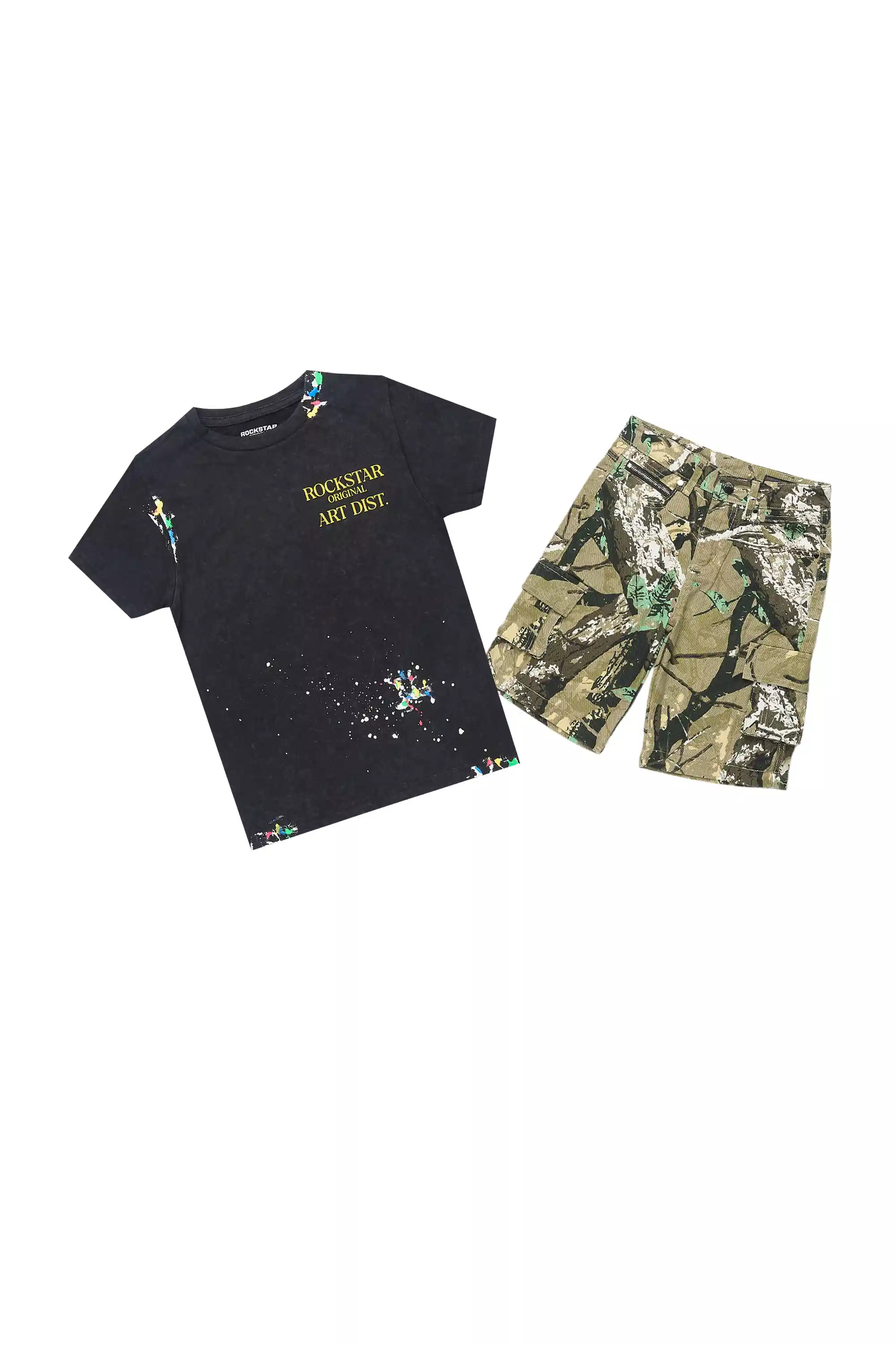 Boys Palmer Black T-Shirt/Denim Short Set