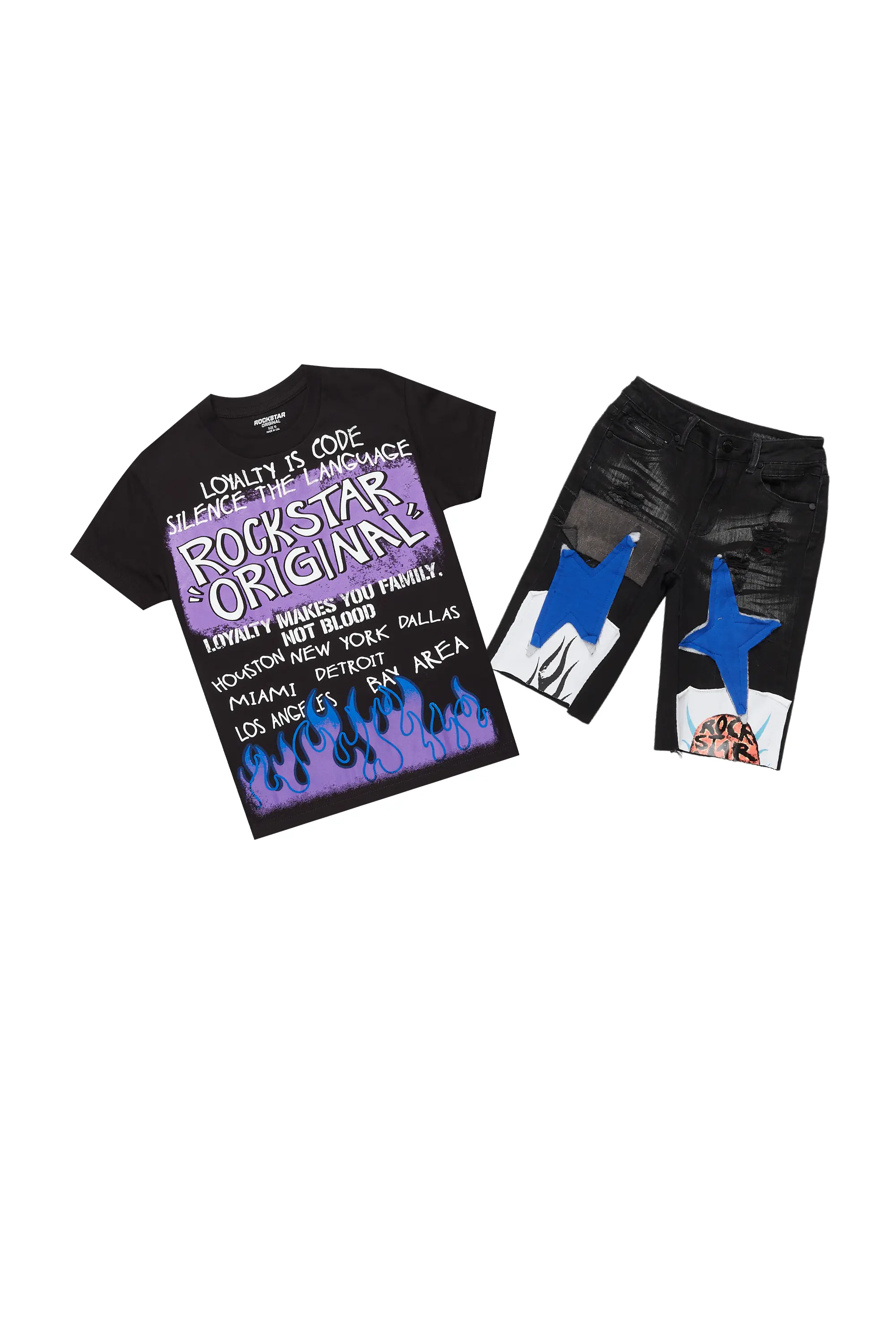 Boys Beno Black T-Shirt/Denim Short Set