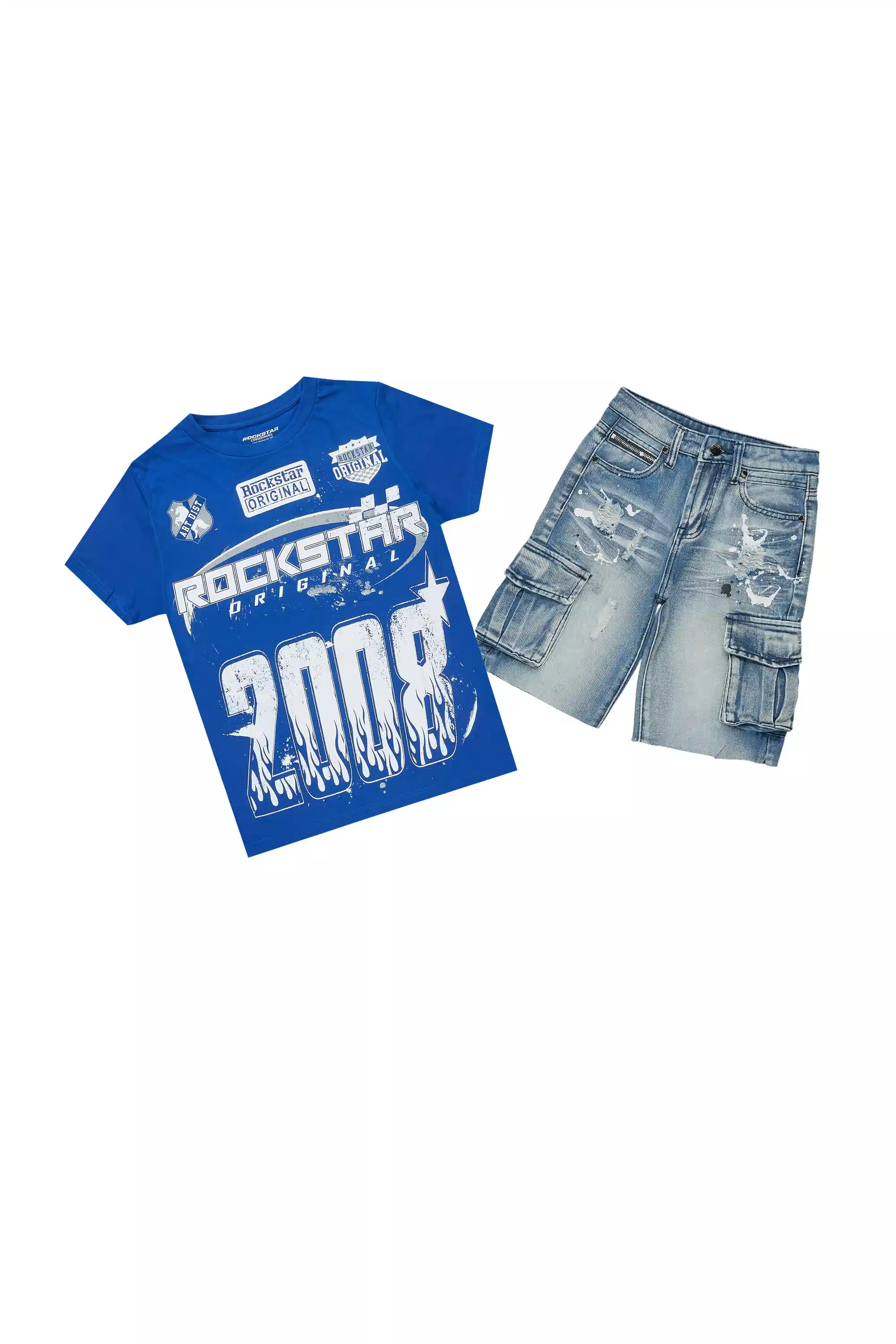 Boys Amos Royal/White T-Shirt/Denim Short Set