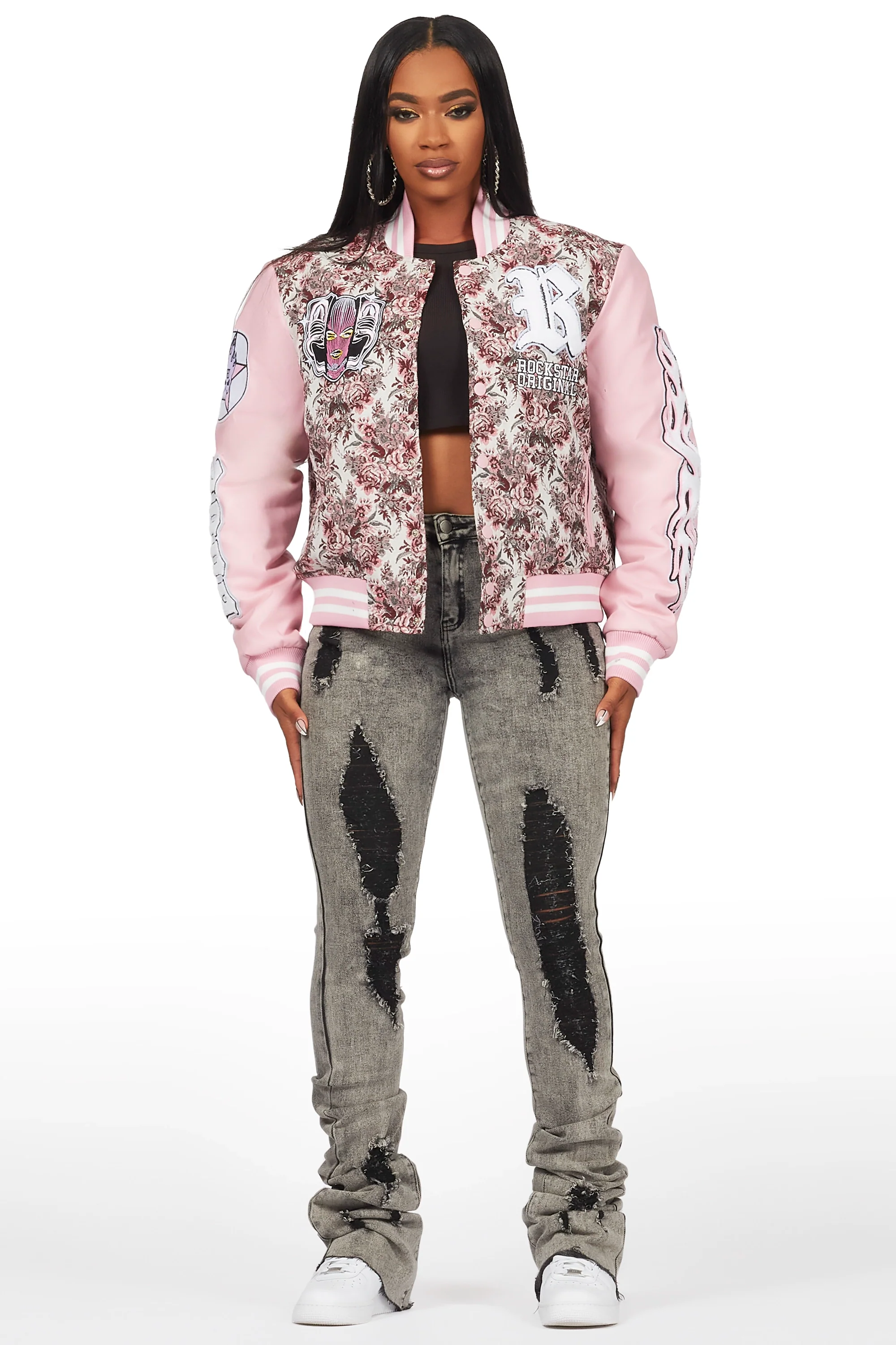 Got A Crush Grey Wash Distressed Super Stacked Jean