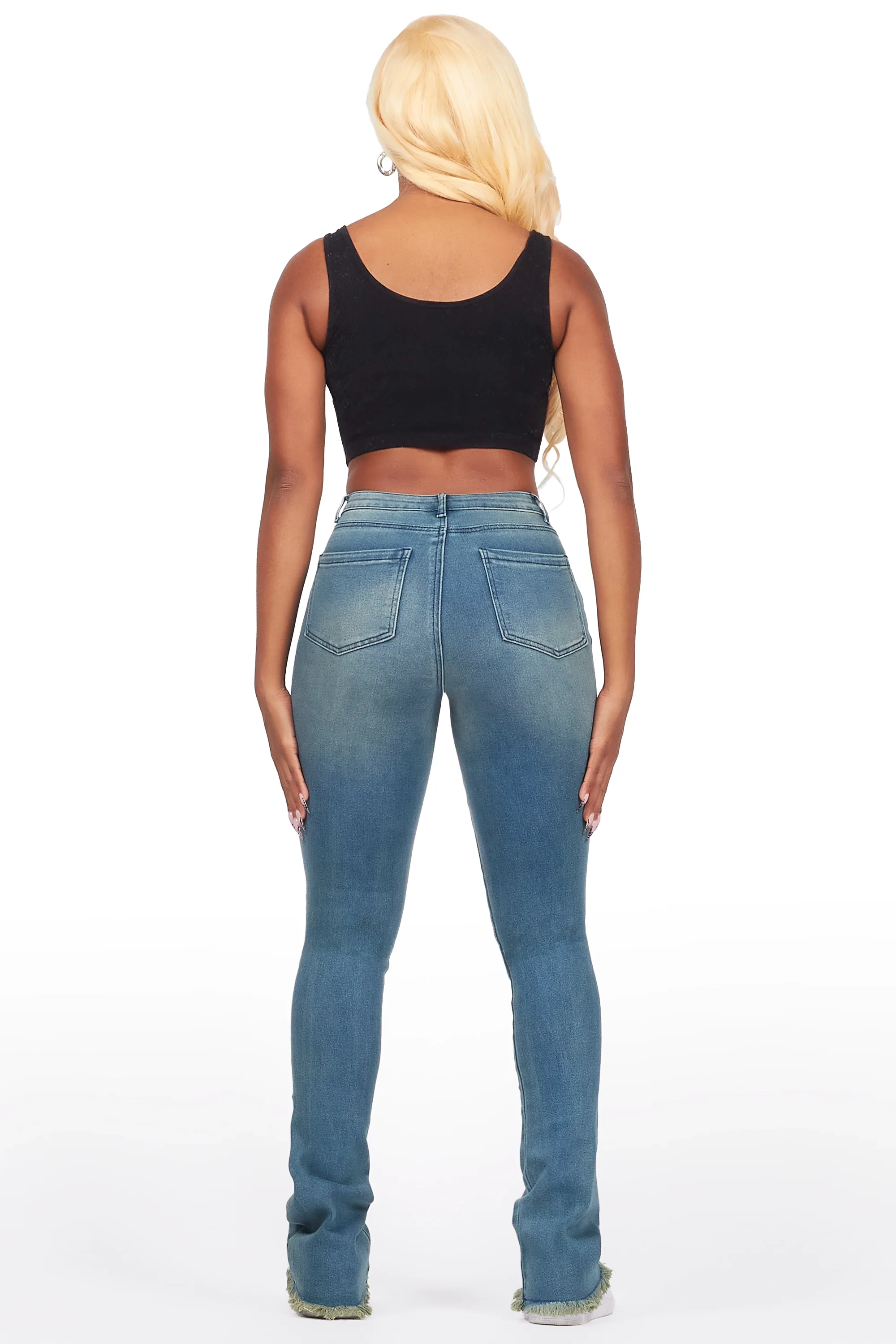 23233-chequea-tinted-dark-wash-stacked-flare-jean-5.webp Chequea Tinted Dark Wash Stacked Flare Jean