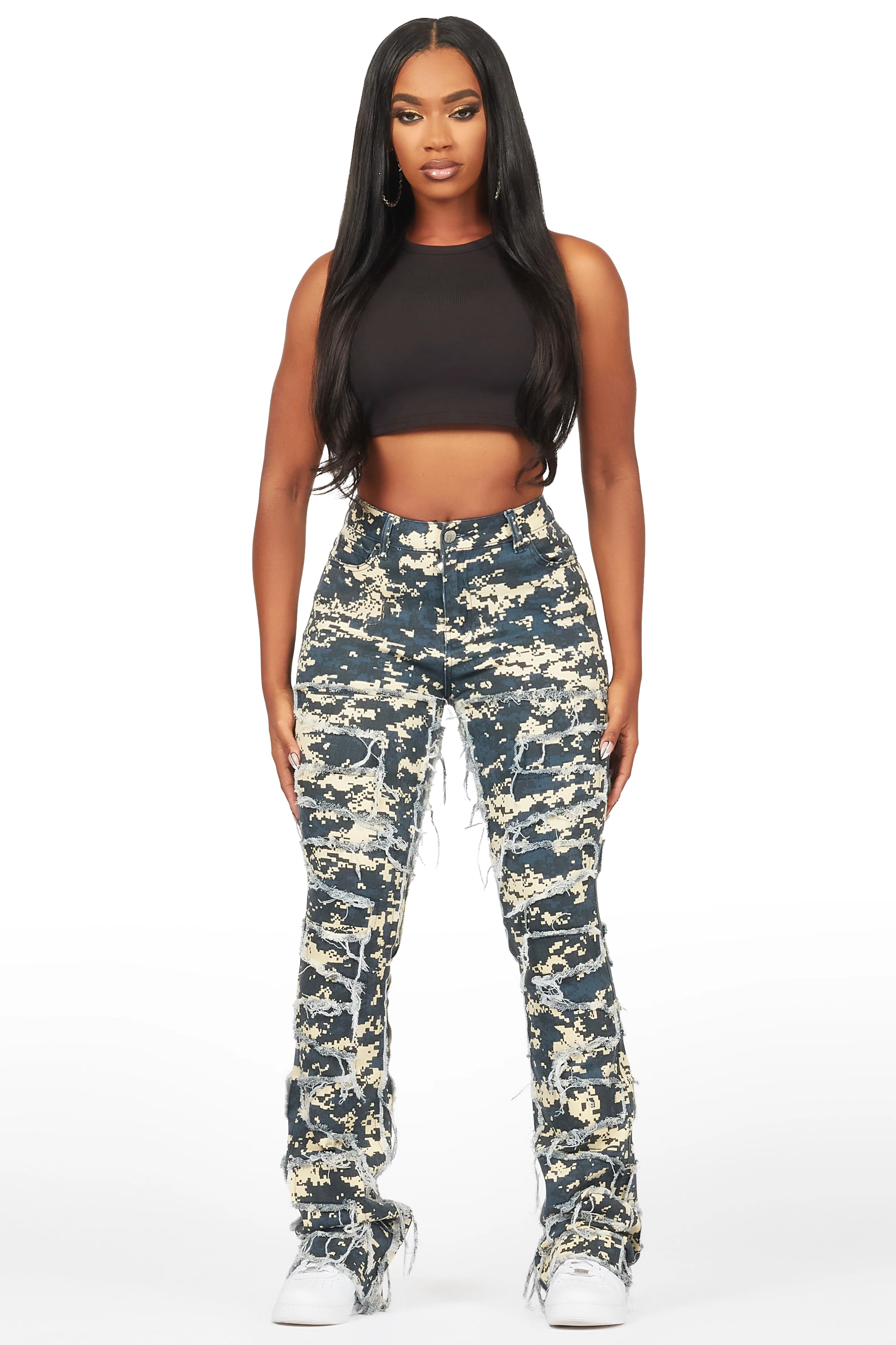 23333-zariyah-digital-camo-stacked-flare-jean-3.jpg Zariyah Digital Camo Stacked Flare Jean