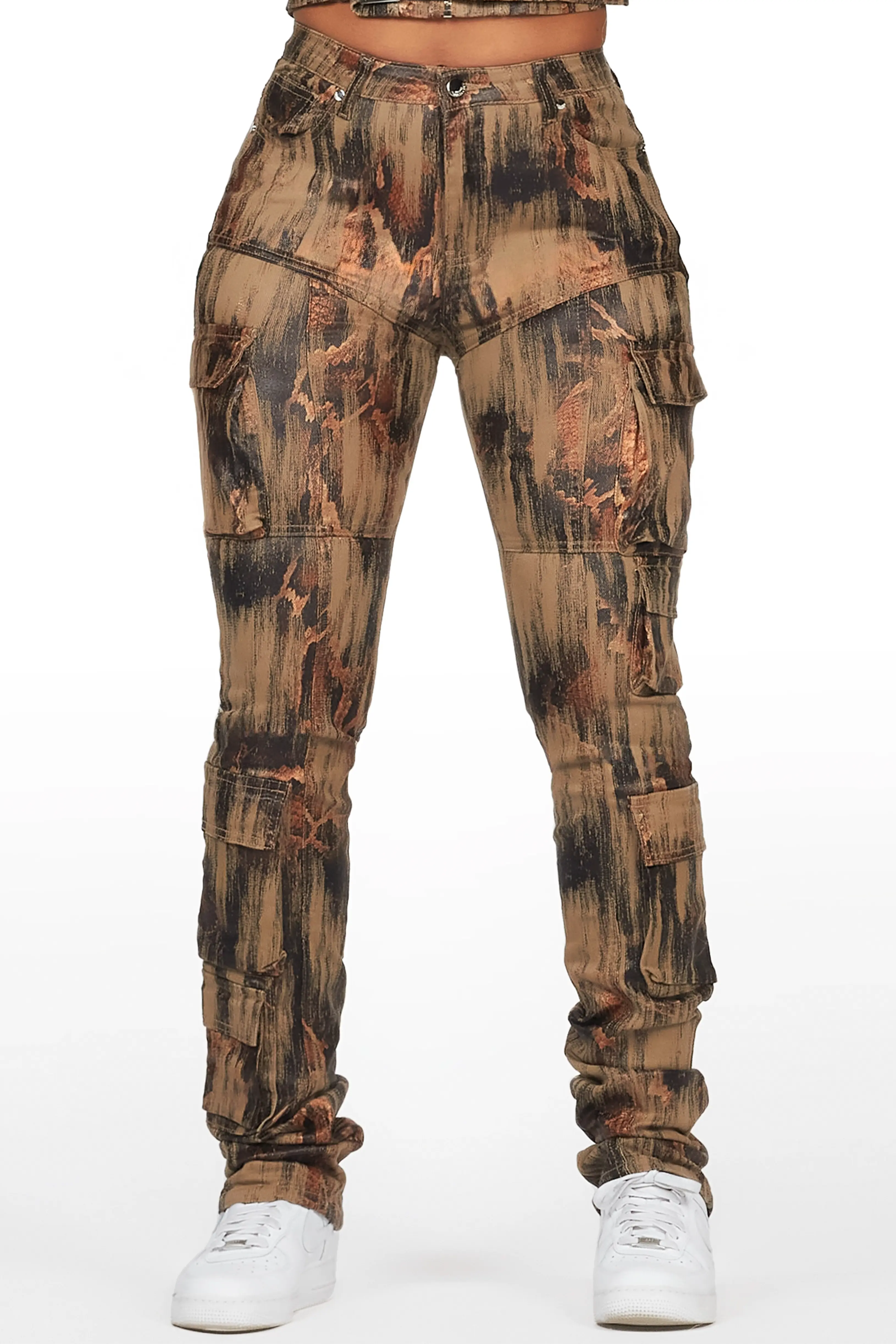 Nakedra Taupe Snakeskin Skinny Stacked PU Pant