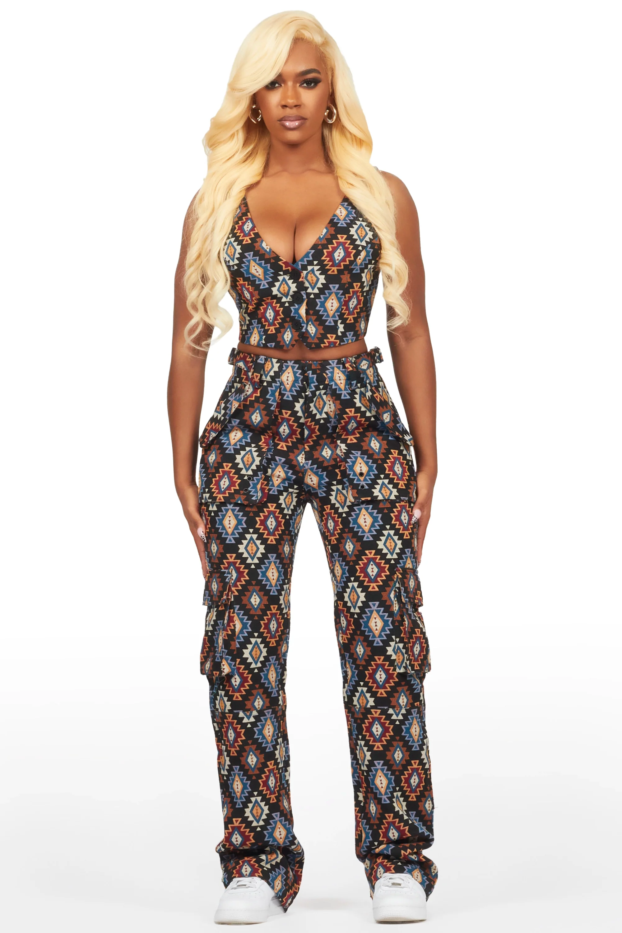 Andraila Black Tapestry Stacked Pant