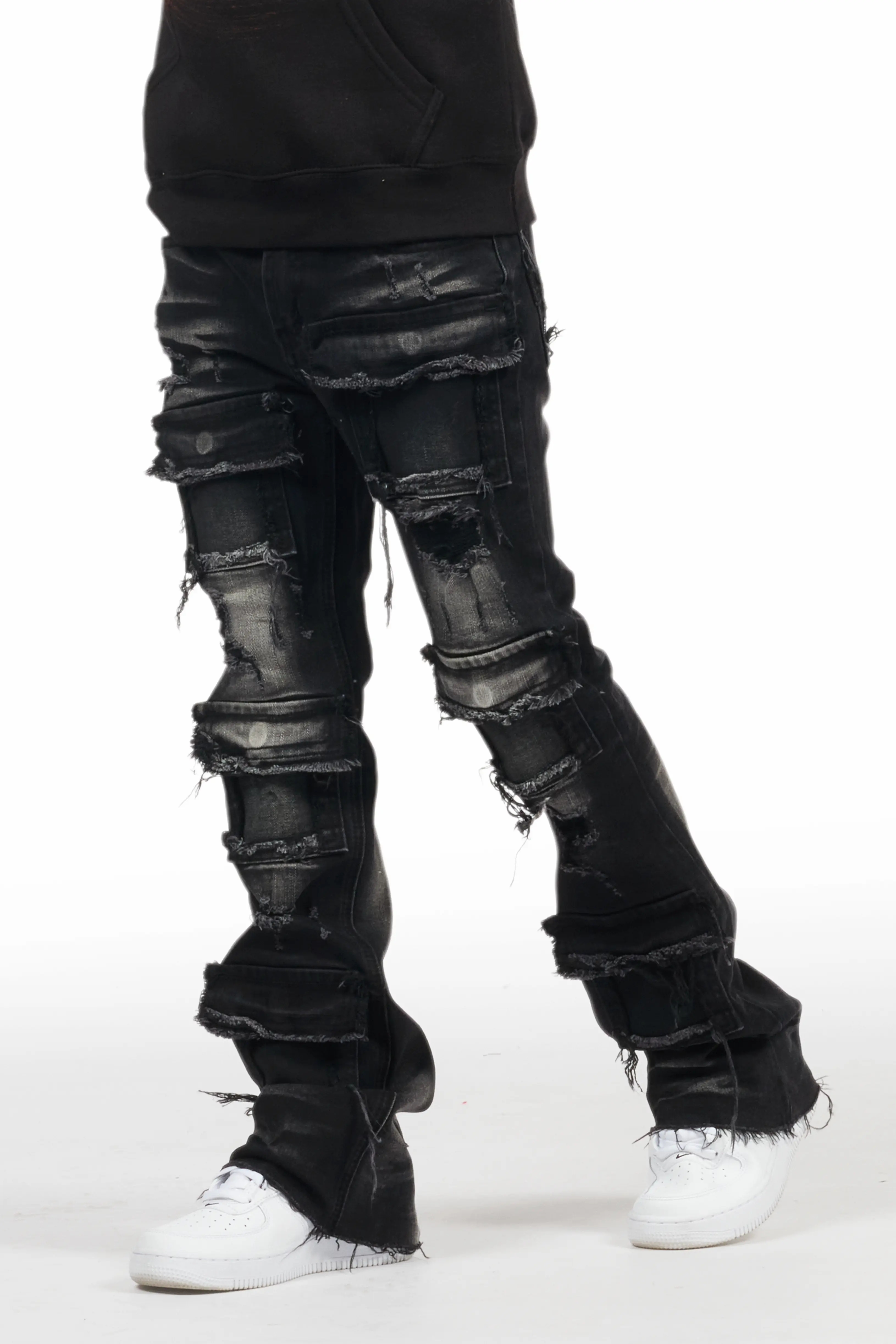 Boys Petrus Black Stacked Flare Jean
