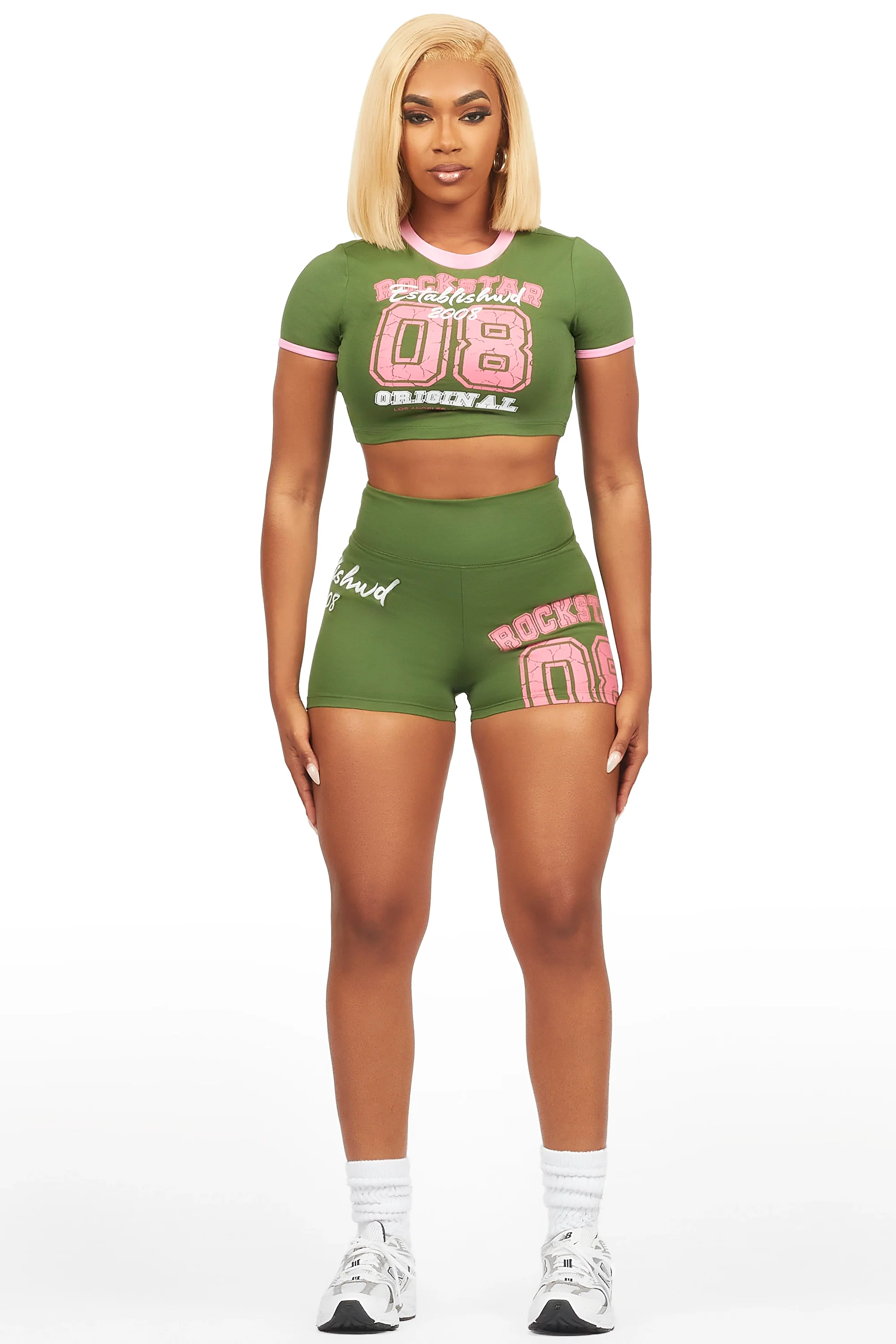 Novena Olive Crop Bike Short Set