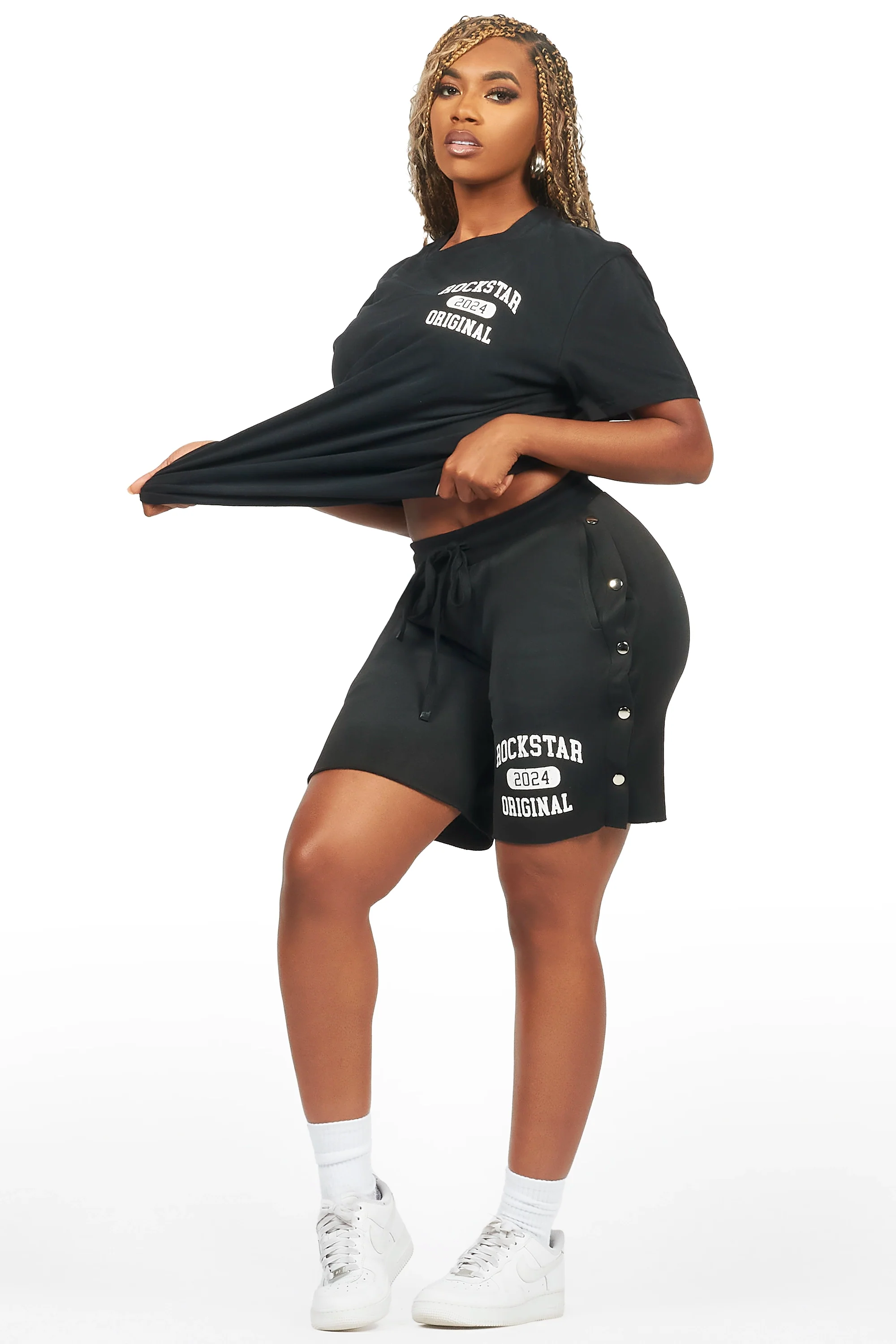 Lionela Black T-Shirt Snap Short Set