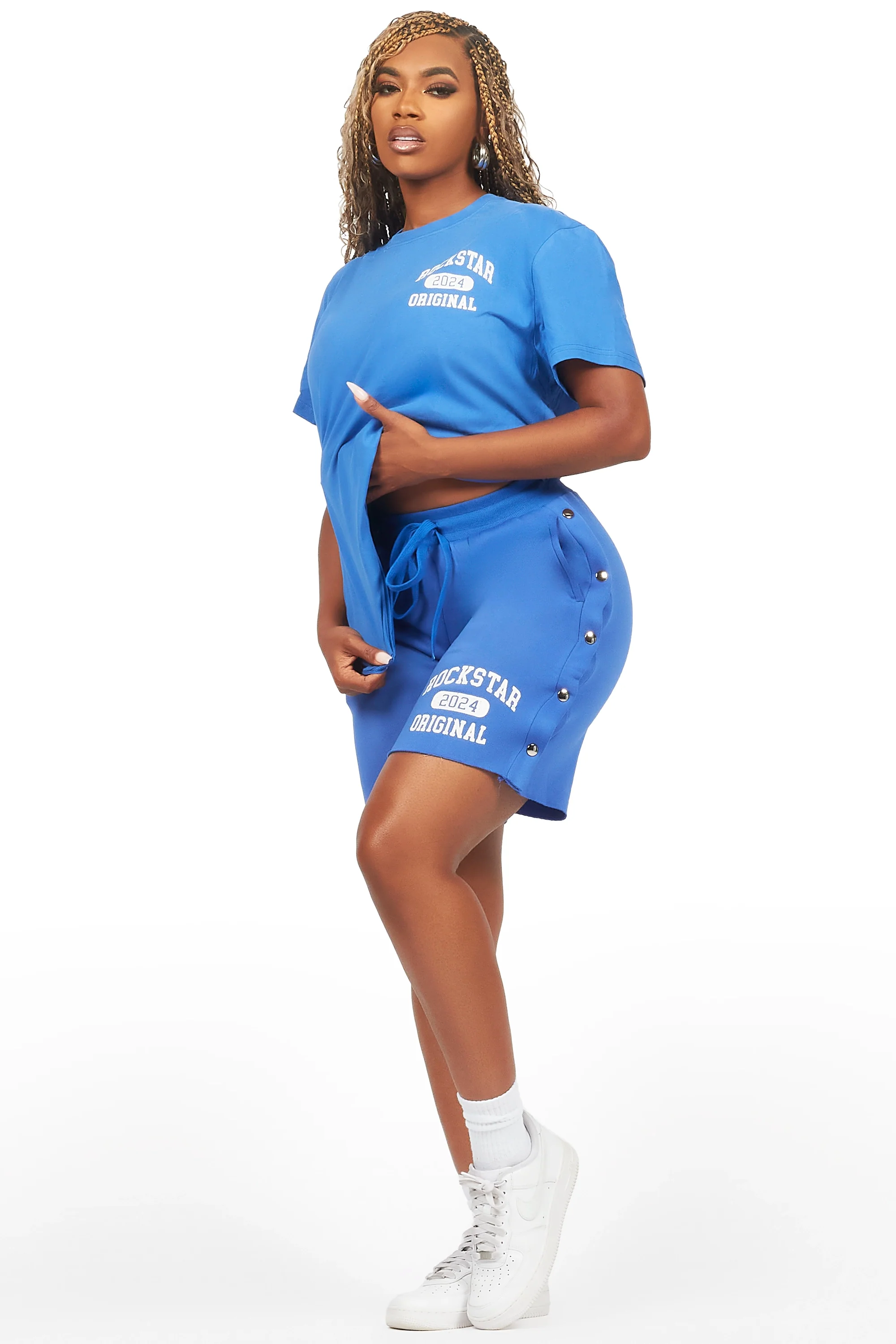 Lionela Royal Blue T-Shirt Snap Short Set