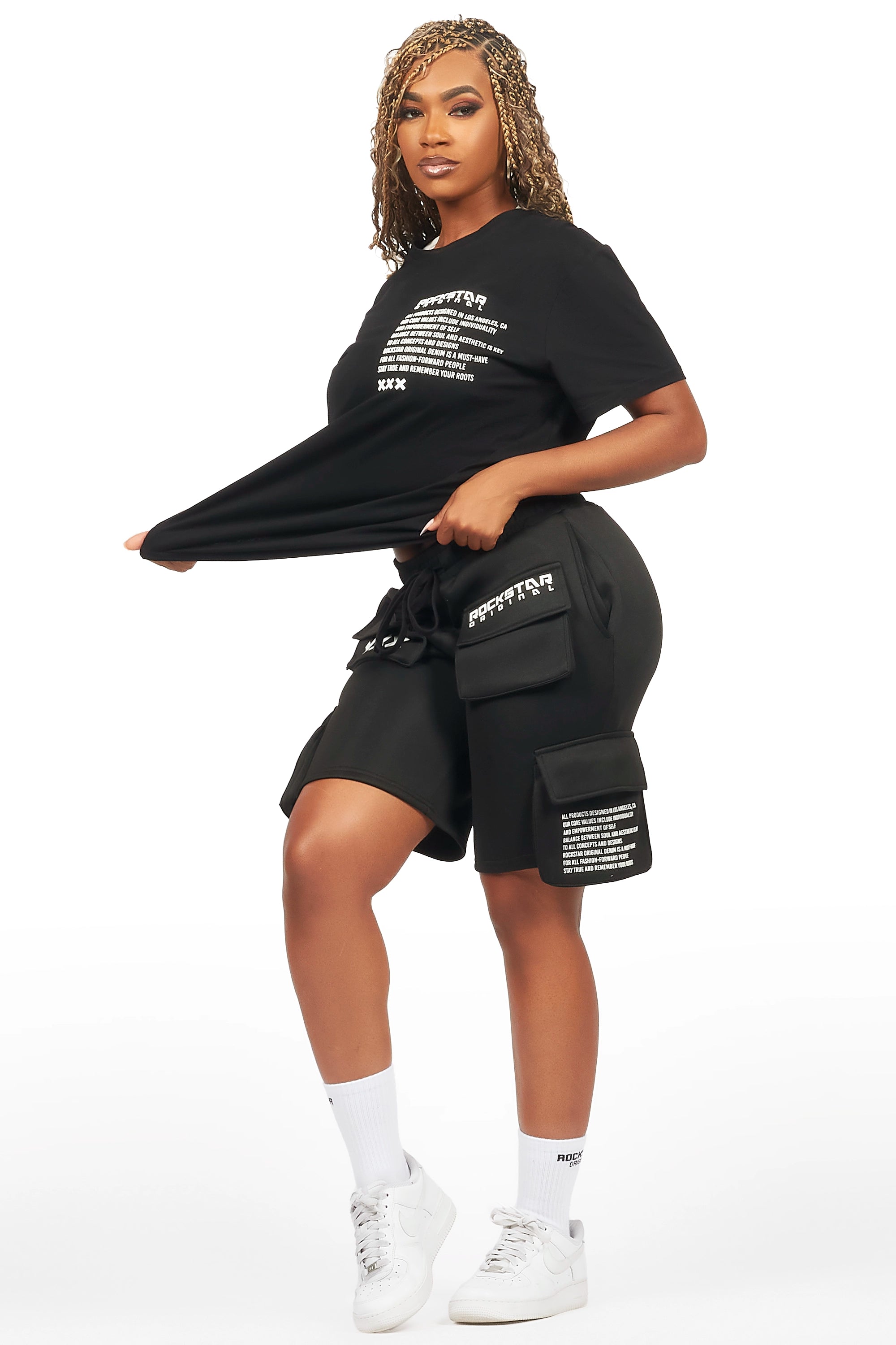 Neusa Black T-Shirt Cargo Short Set