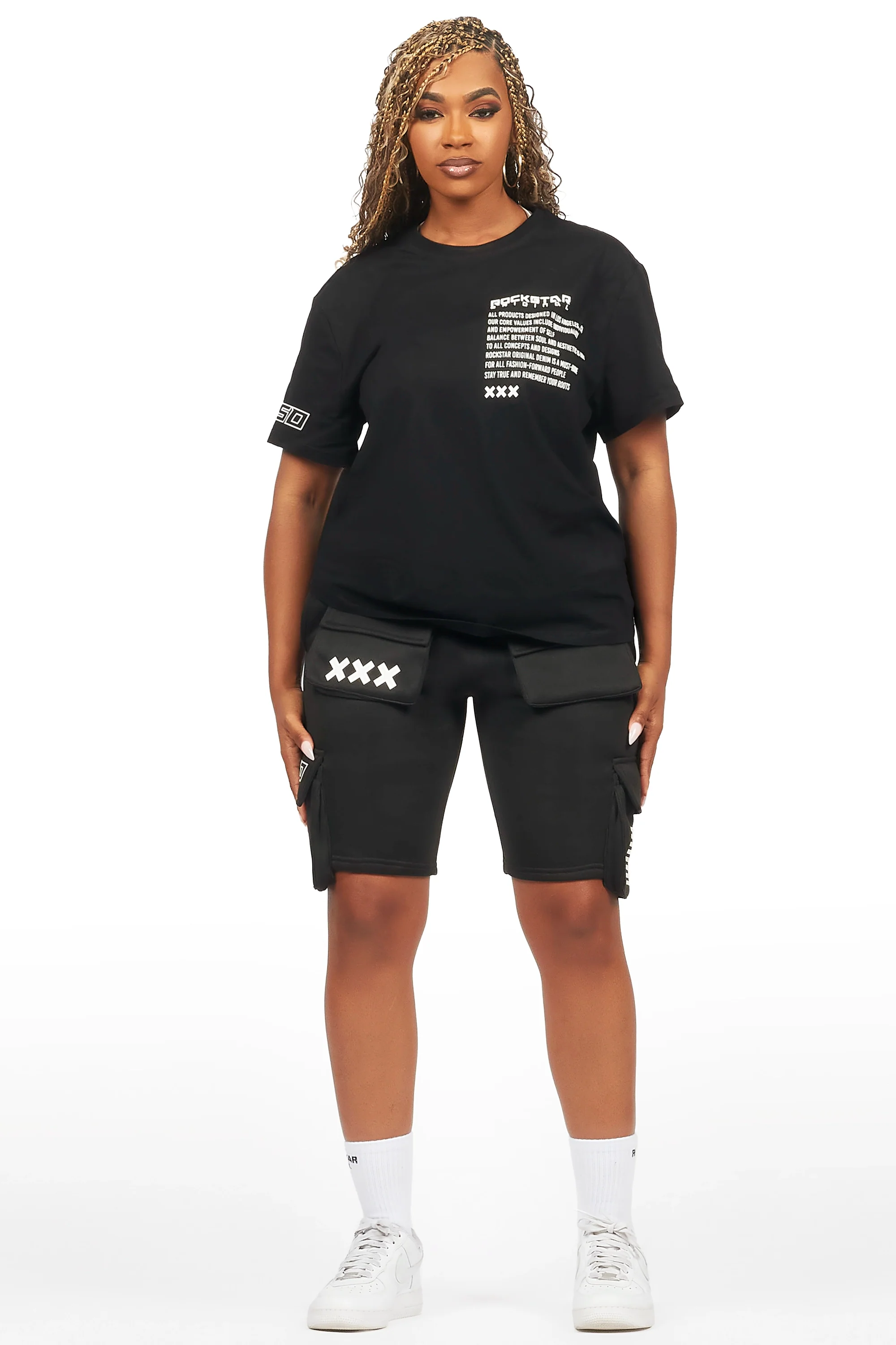 Neusa Black T-Shirt Cargo Short Set