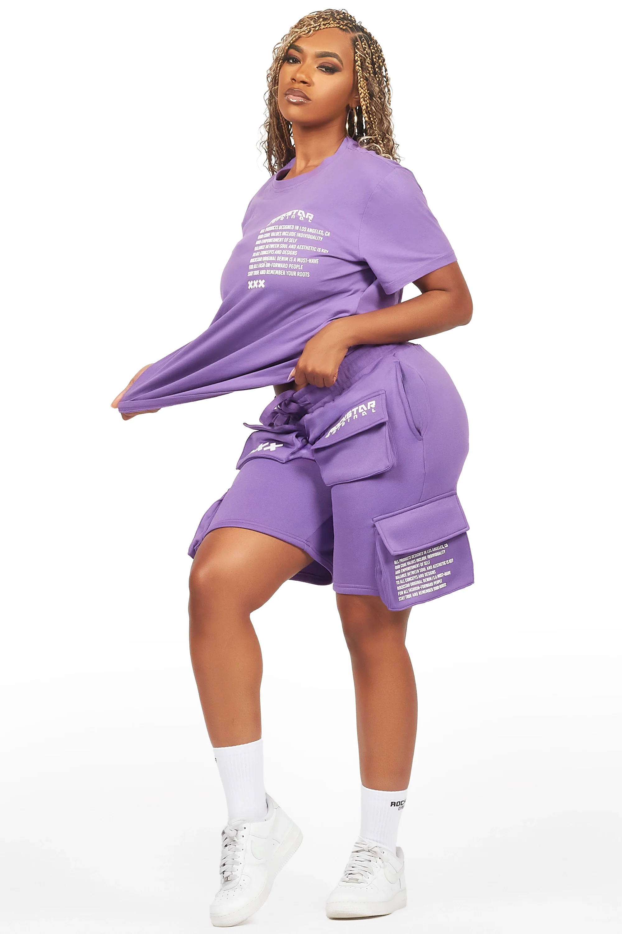 Neusa Purple T-Shirt Cargo Short Set