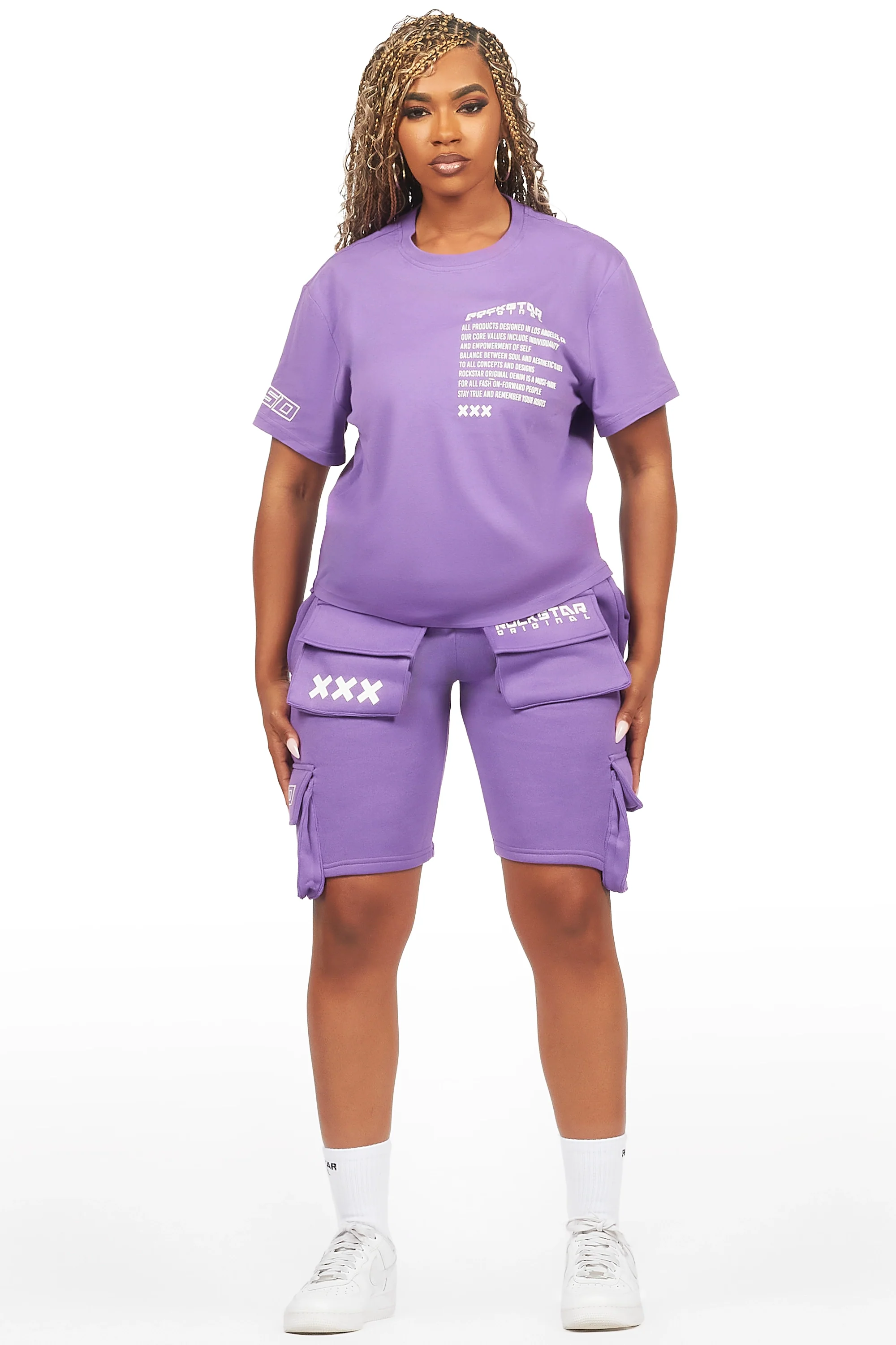 Neusa Purple T-Shirt Cargo Short Set