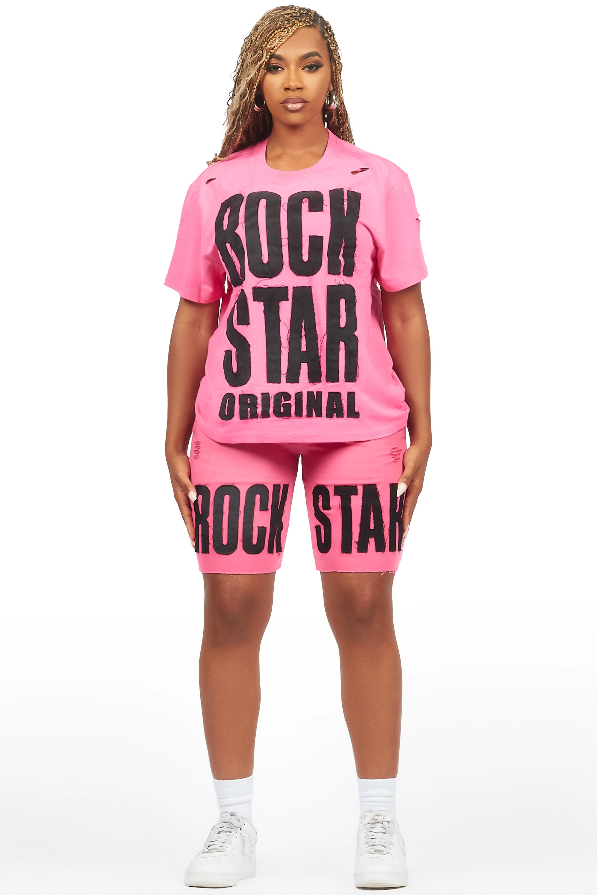 Shantrice Pink/Black T-Shirt Short Set