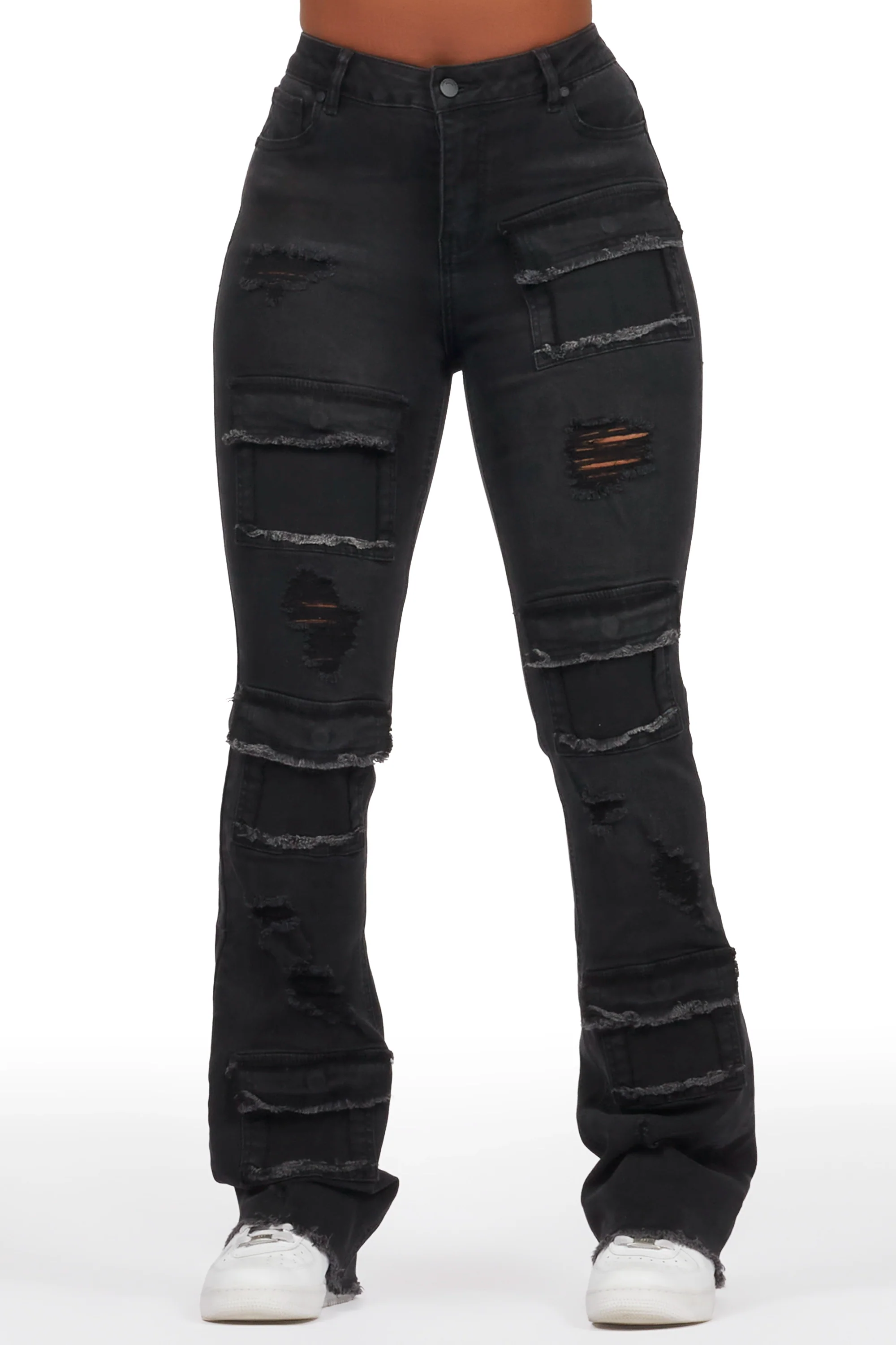 Antione Jet Black Stacked Flare Jean
