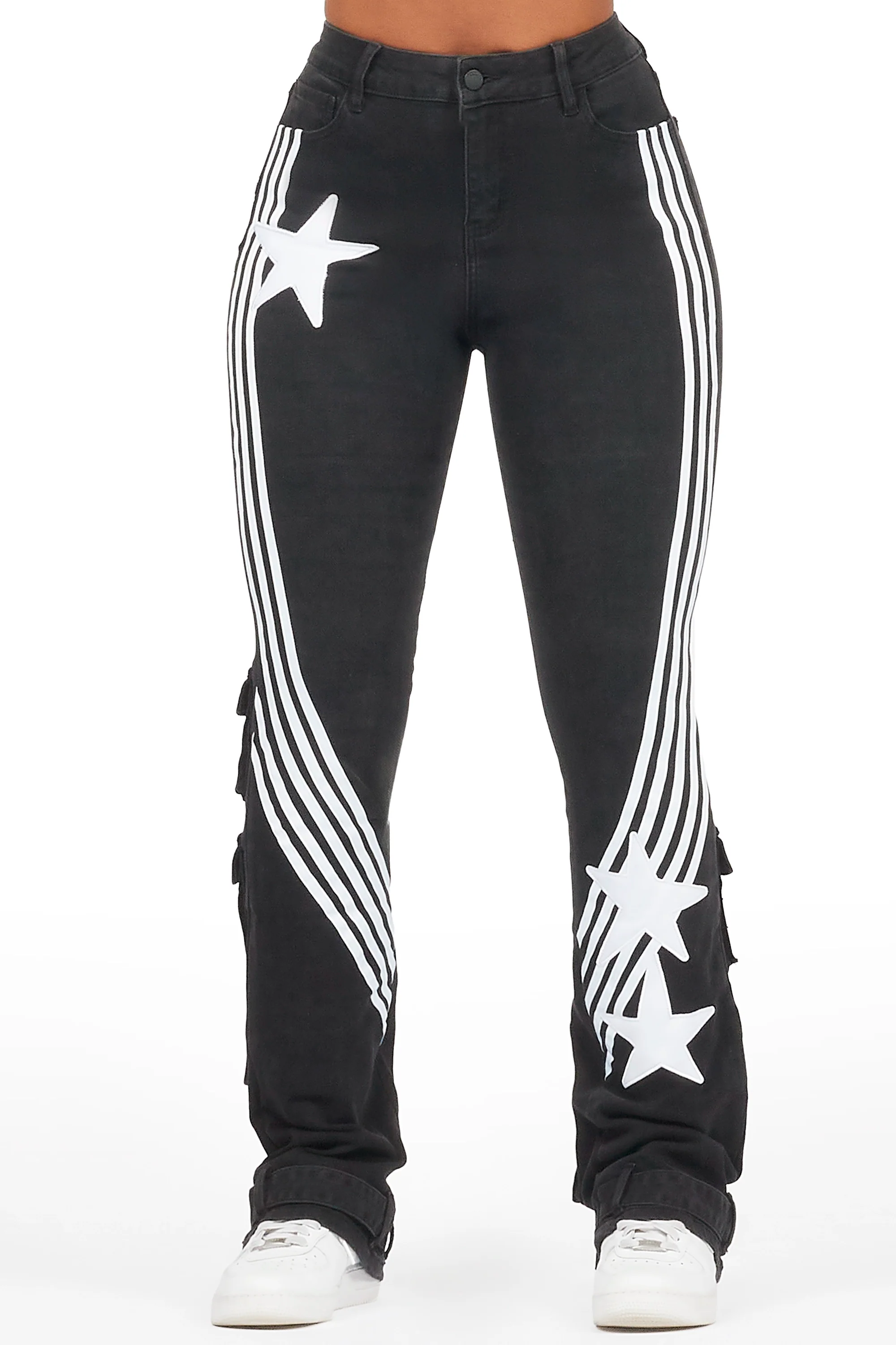 Jaziya Black Stacked Flare Jean