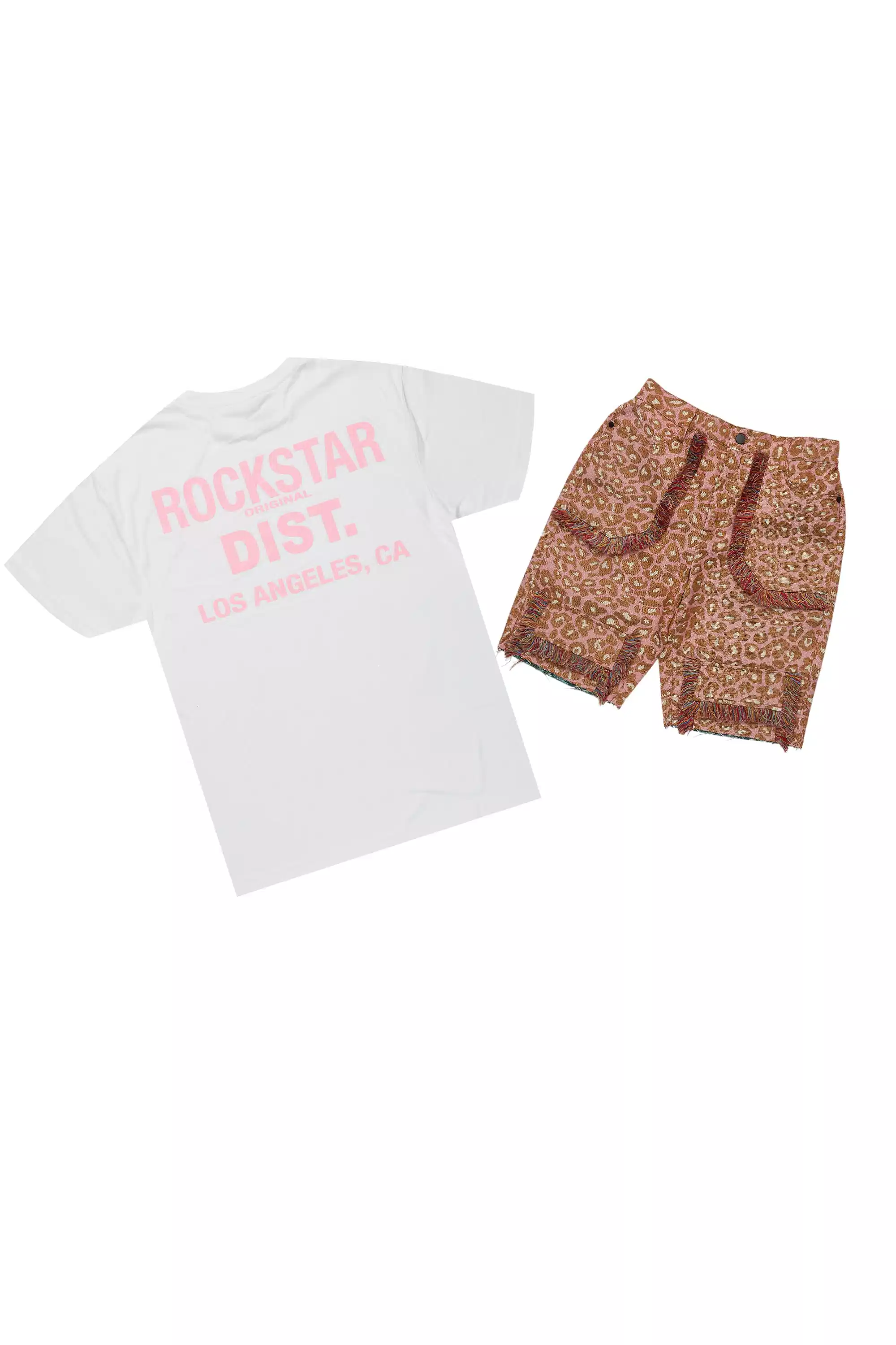 Jelissa White/Pink T-Shirt Short Set