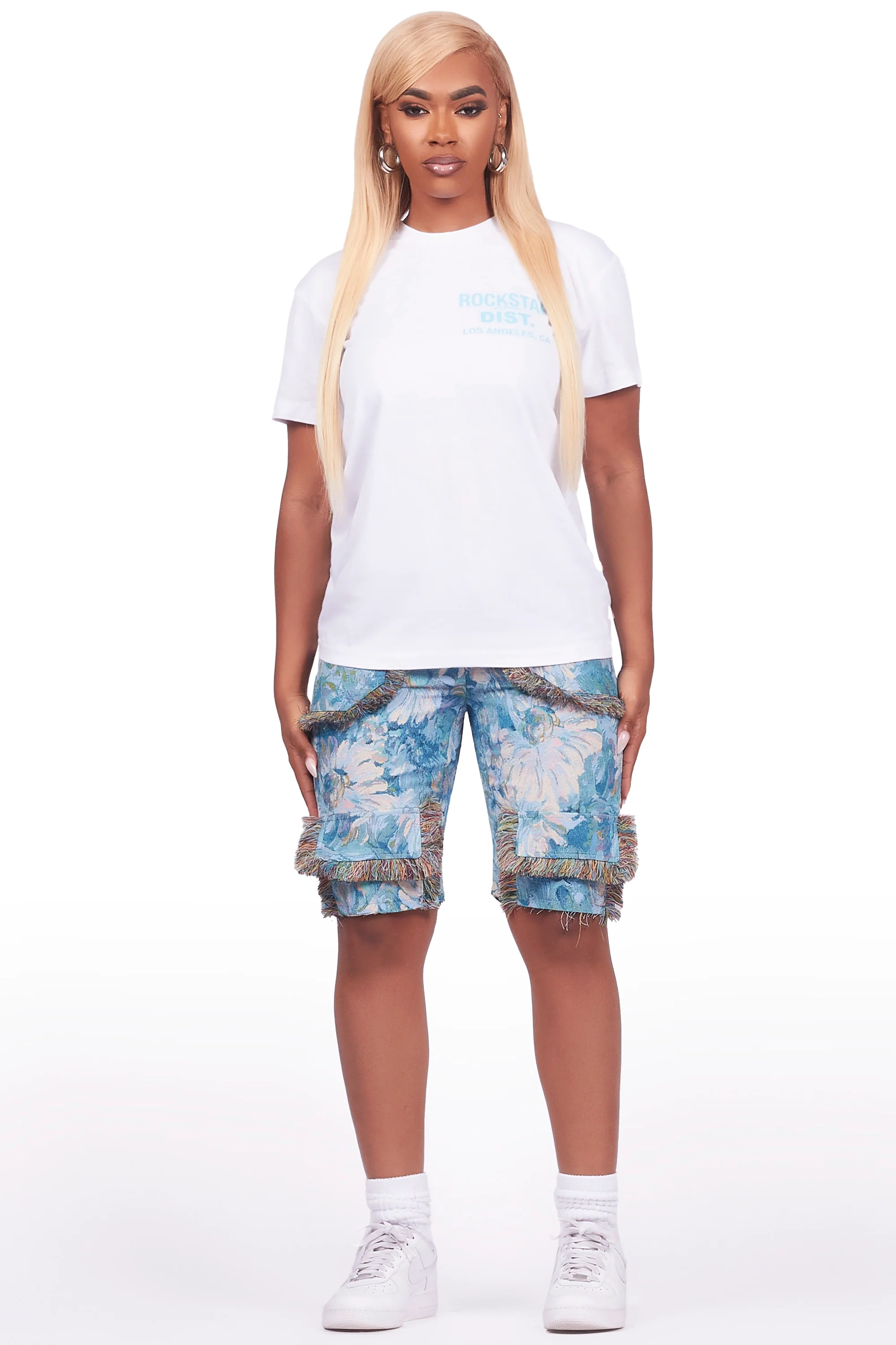 Takecia White/Blue T-Shirt Short Set