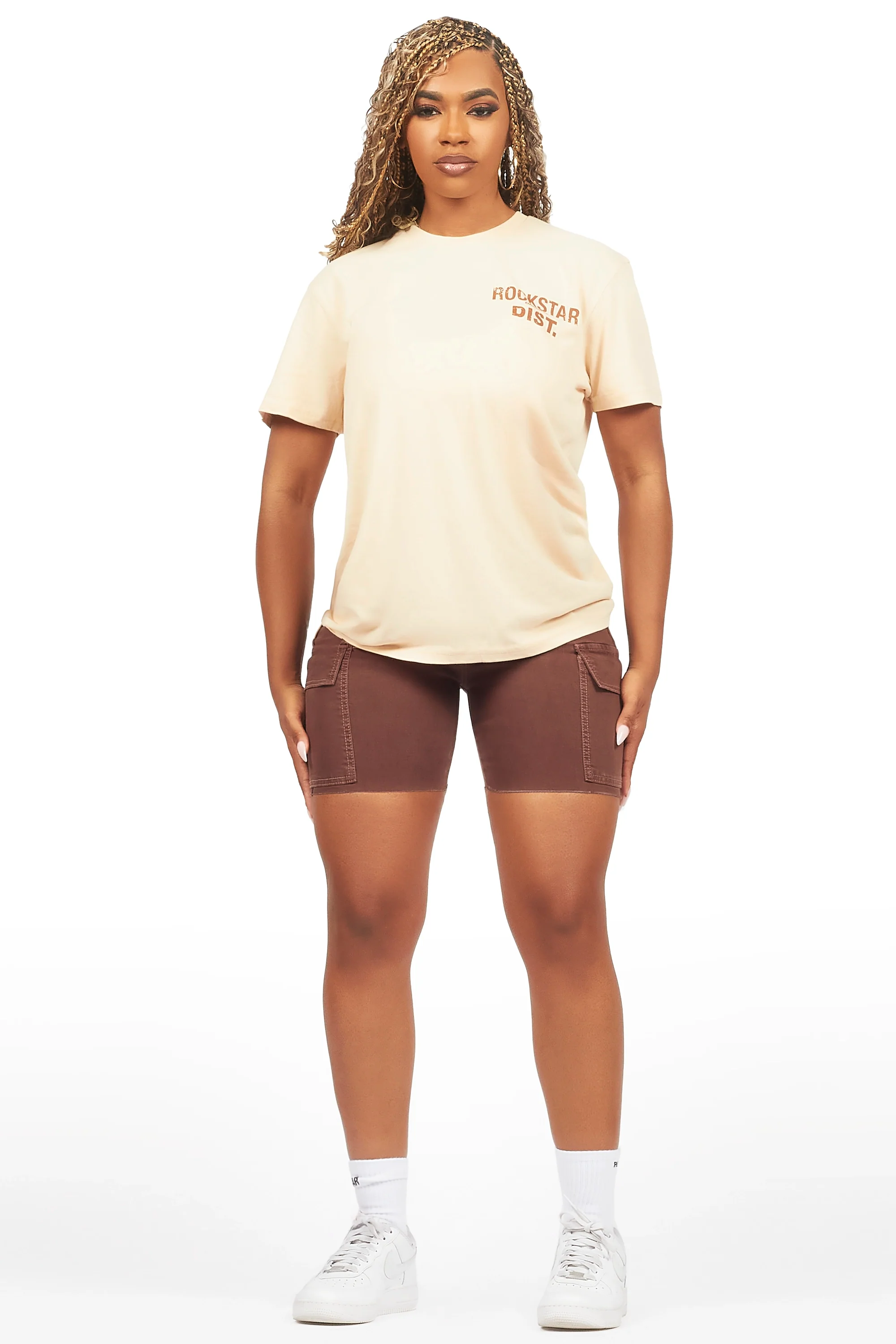 Jakeyia Beige/Brown Denim Short Set