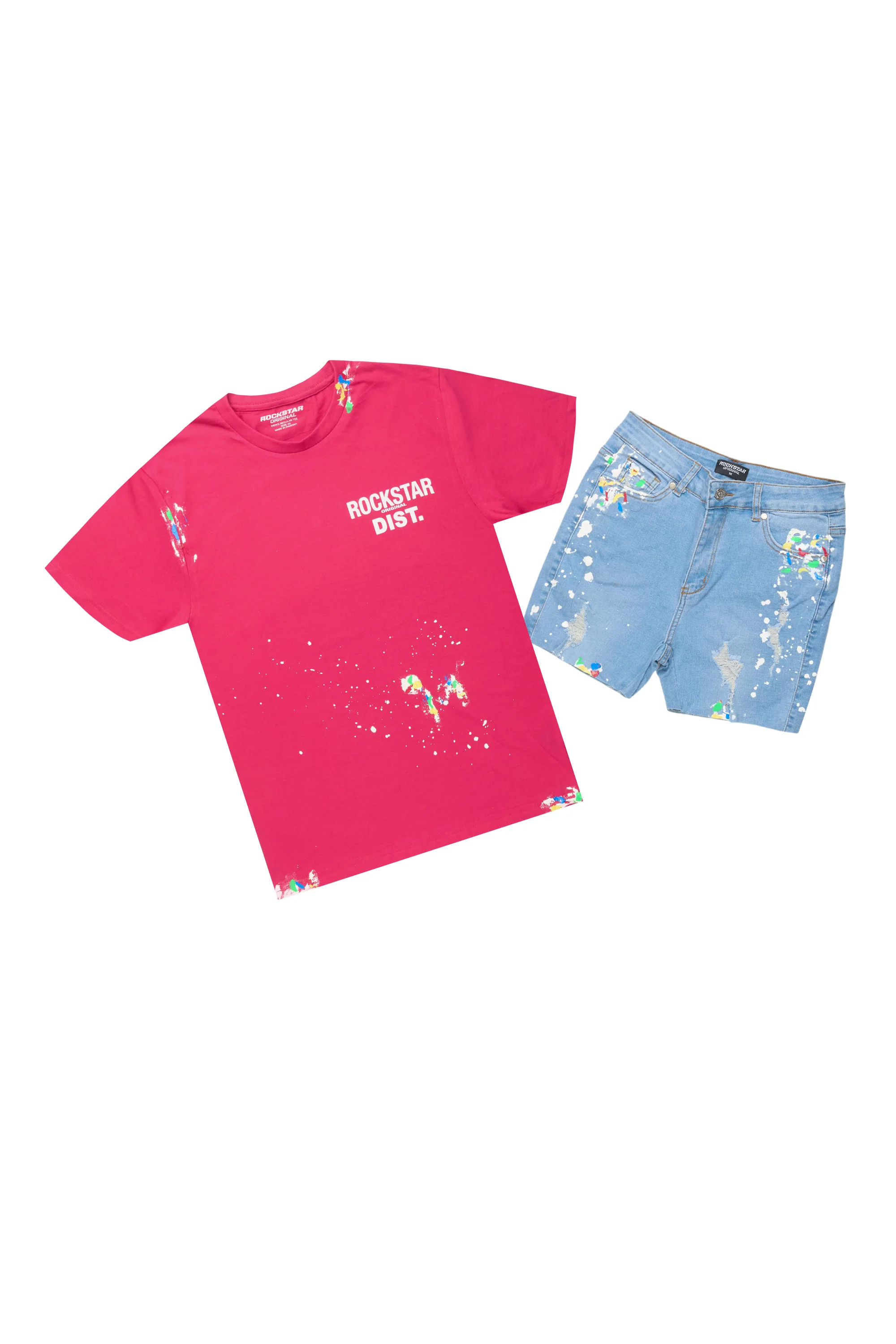 Madeline Fuchsia/Light Wash Denim Short Set